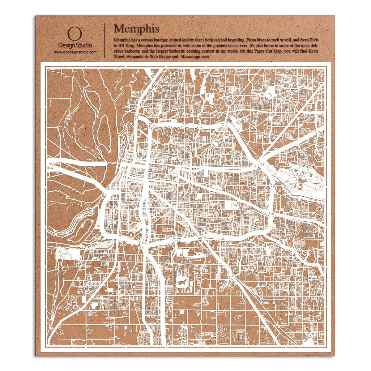 o3designstudio paper cut map Memphis TN White map art MU2042W