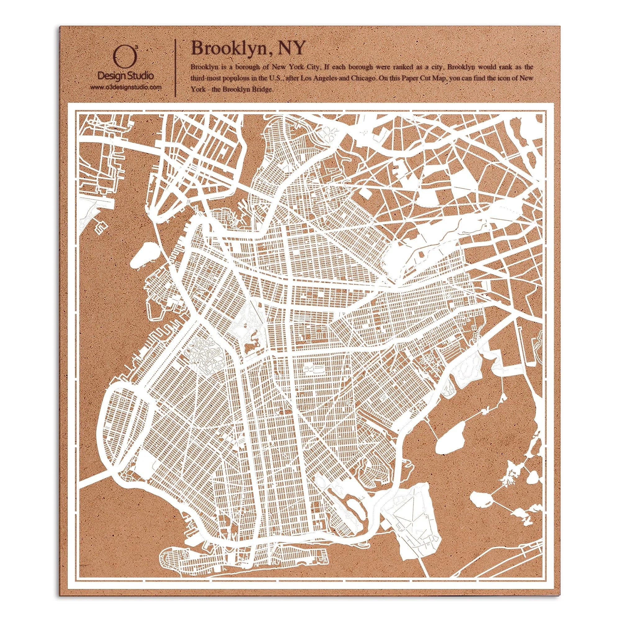 o3designstudio paper cut map Brooklyn, NY White map art MU2009W