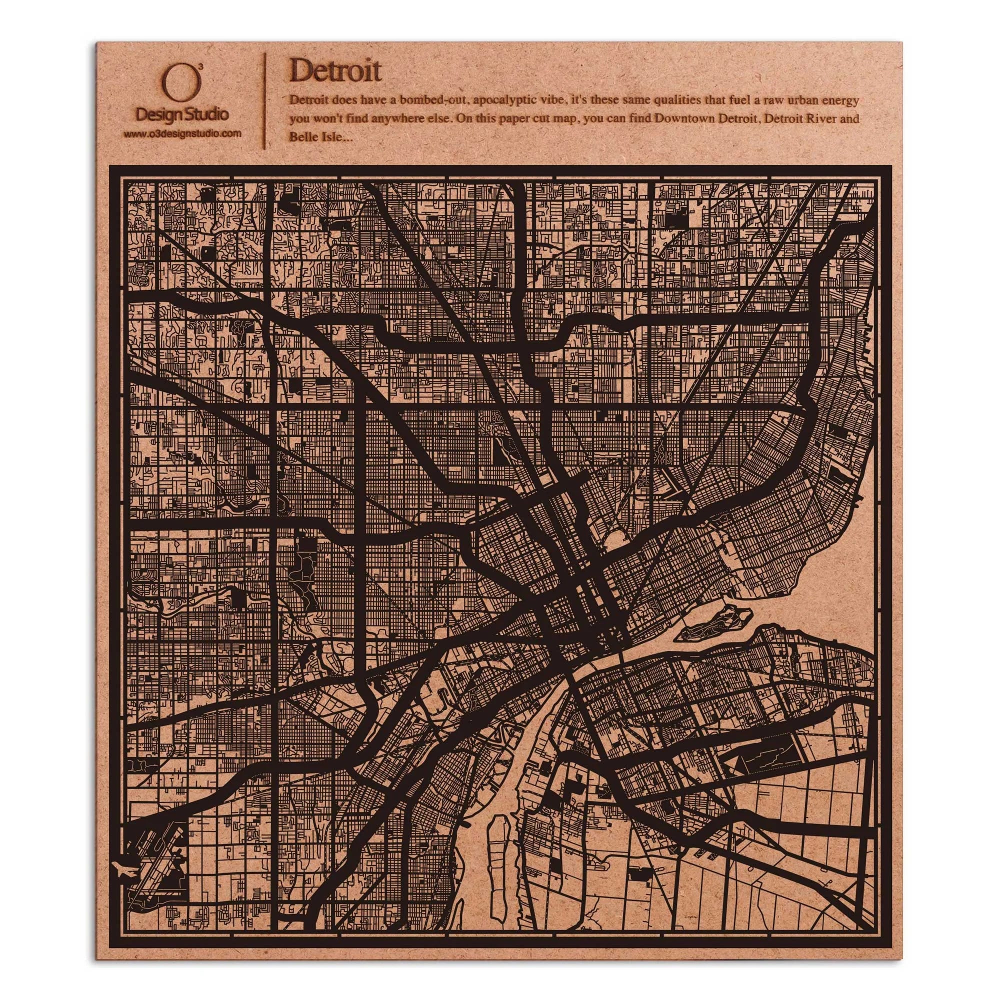 o3designstudio paper cut map Detroit Black map art MU2023B