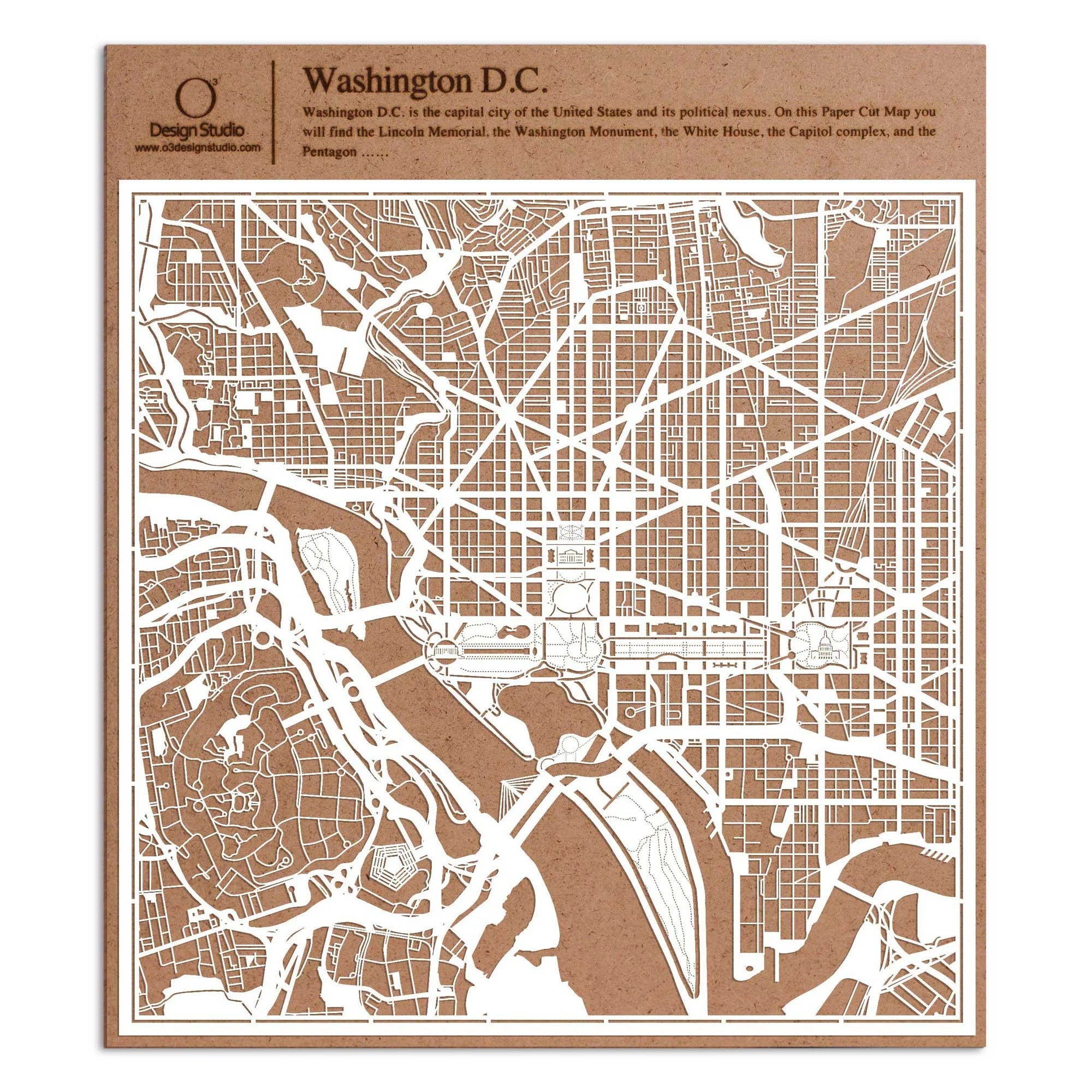 o3designstudio paper cut map Washington D.C. White map art MU2009W