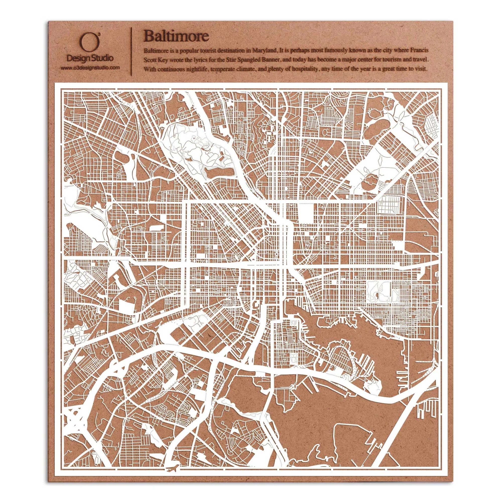 o3designstudio paper cut map Baltimore White map art MU2025W