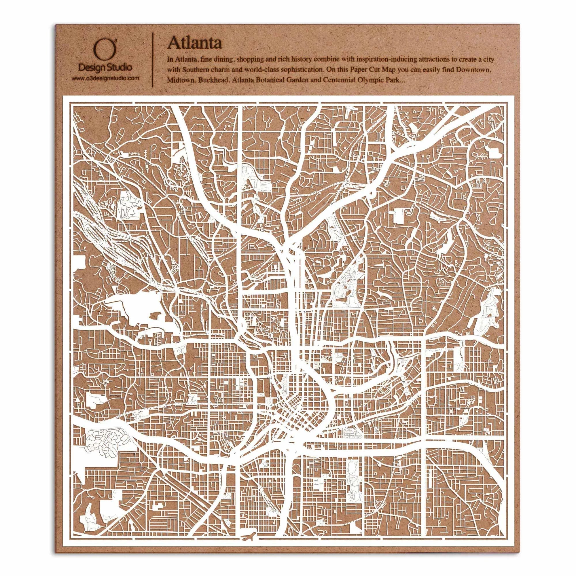 o3designstudio paper cut map Atlanta White map art MU2021W