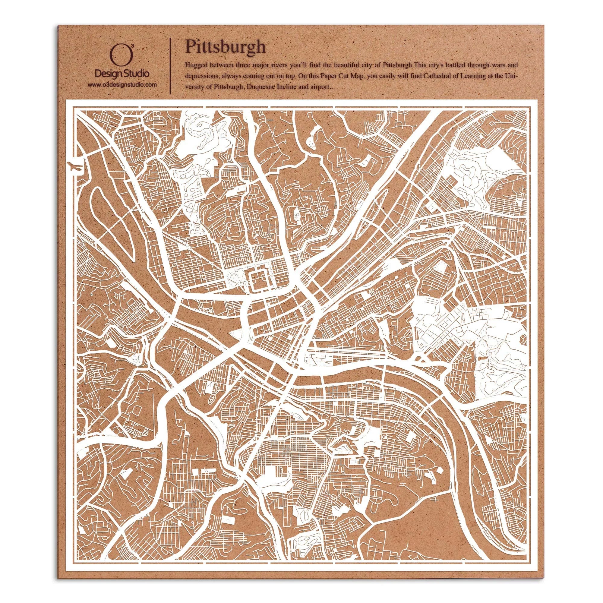 o3designstudio paper cut map Pittsburgh White map art MU2028W