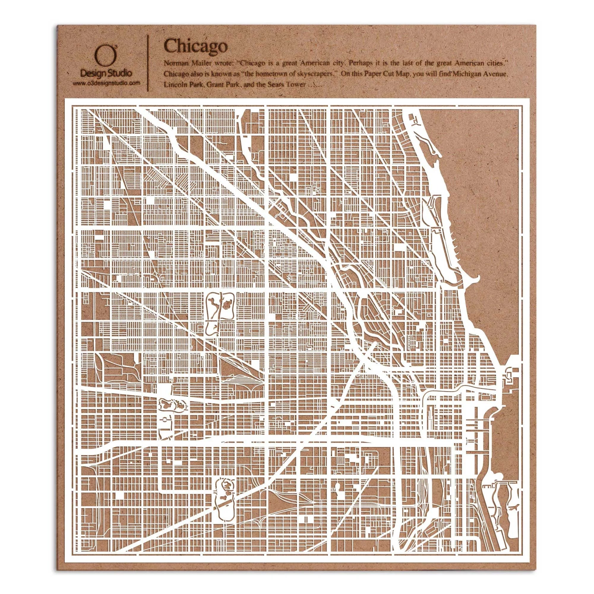 o3designstudio paper cut map Chicago White map art MU2003W