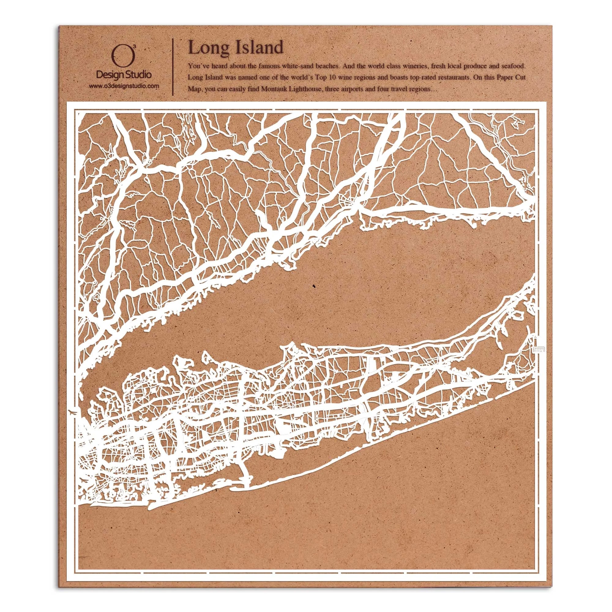 o3designstudio paper cut map Long Island White map art MU2029W