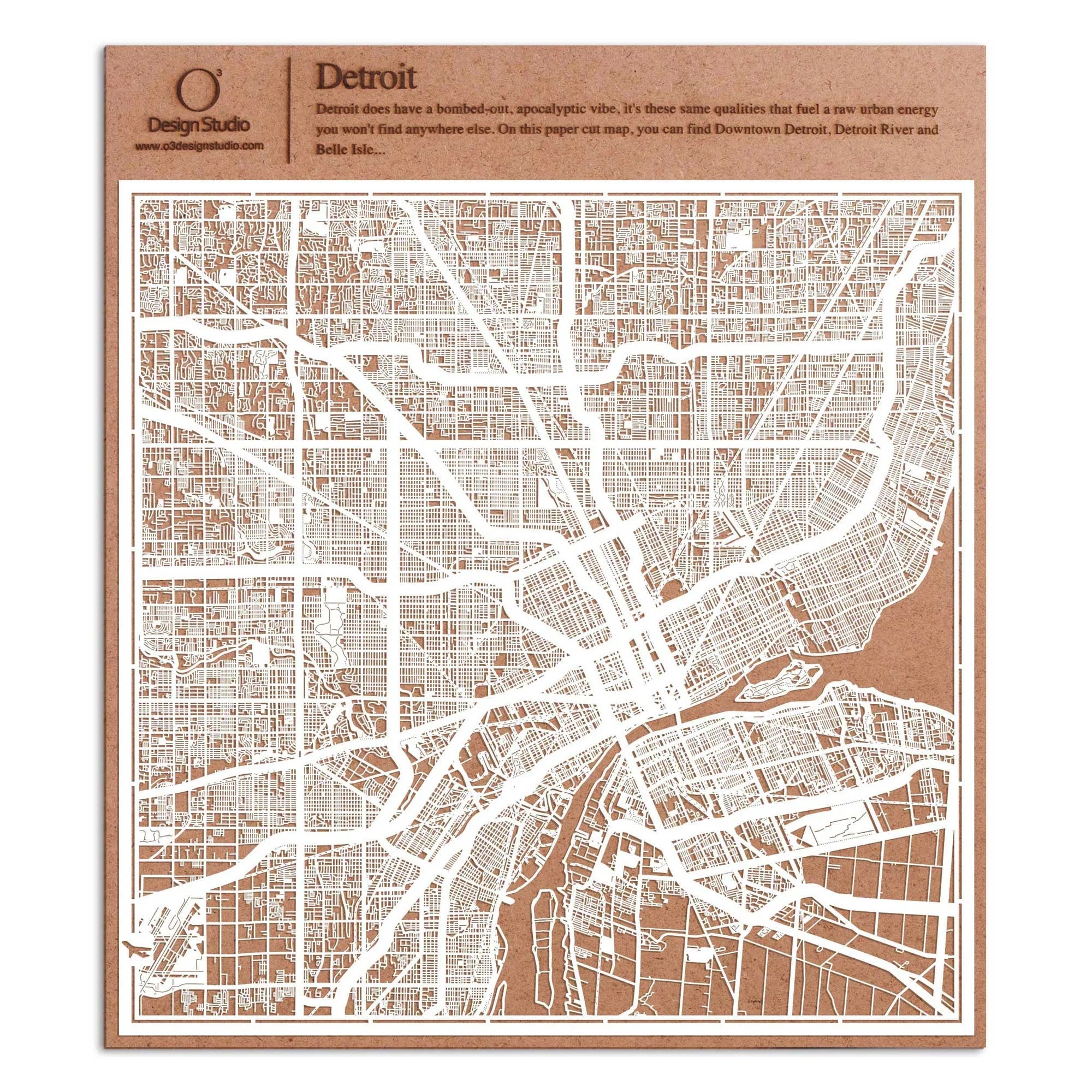 o3designstudio paper cut map Detroit White map art MU2023W