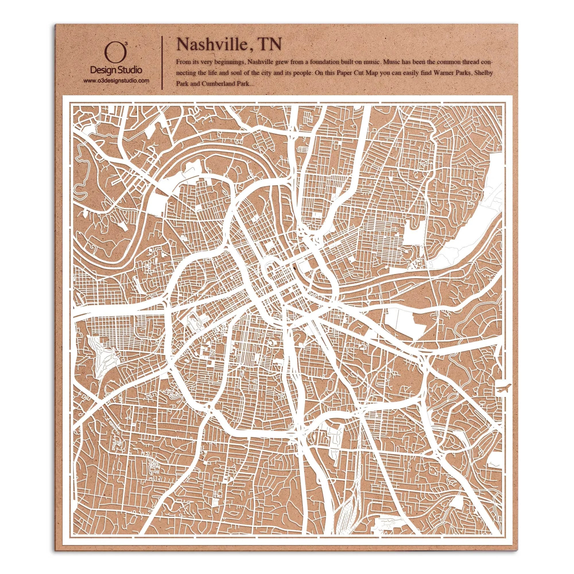 o3designstudio paper cut map Nashville TN White map art MU2039W