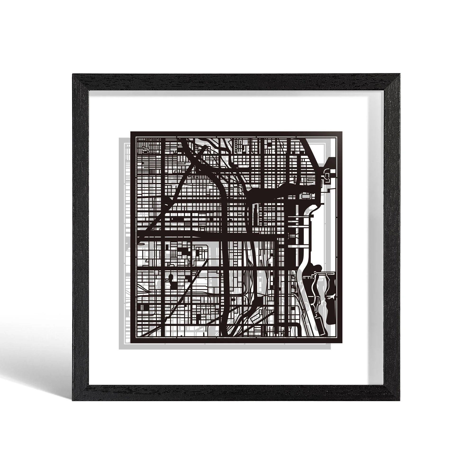 o3designstudio Chicago Paper cut map framed 9 inch Black map Black frame map art 22MF2003BB