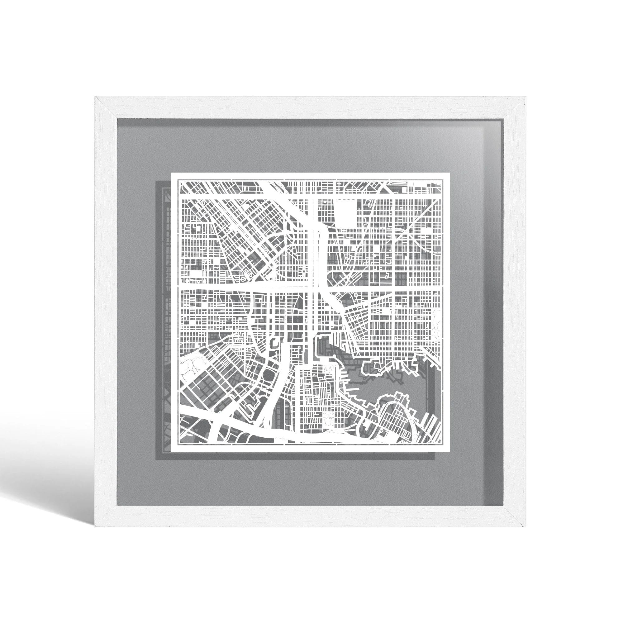 o3designstudio Baltimore Paper cut map framed 9 inch White map White frame map art 22MF2025WW