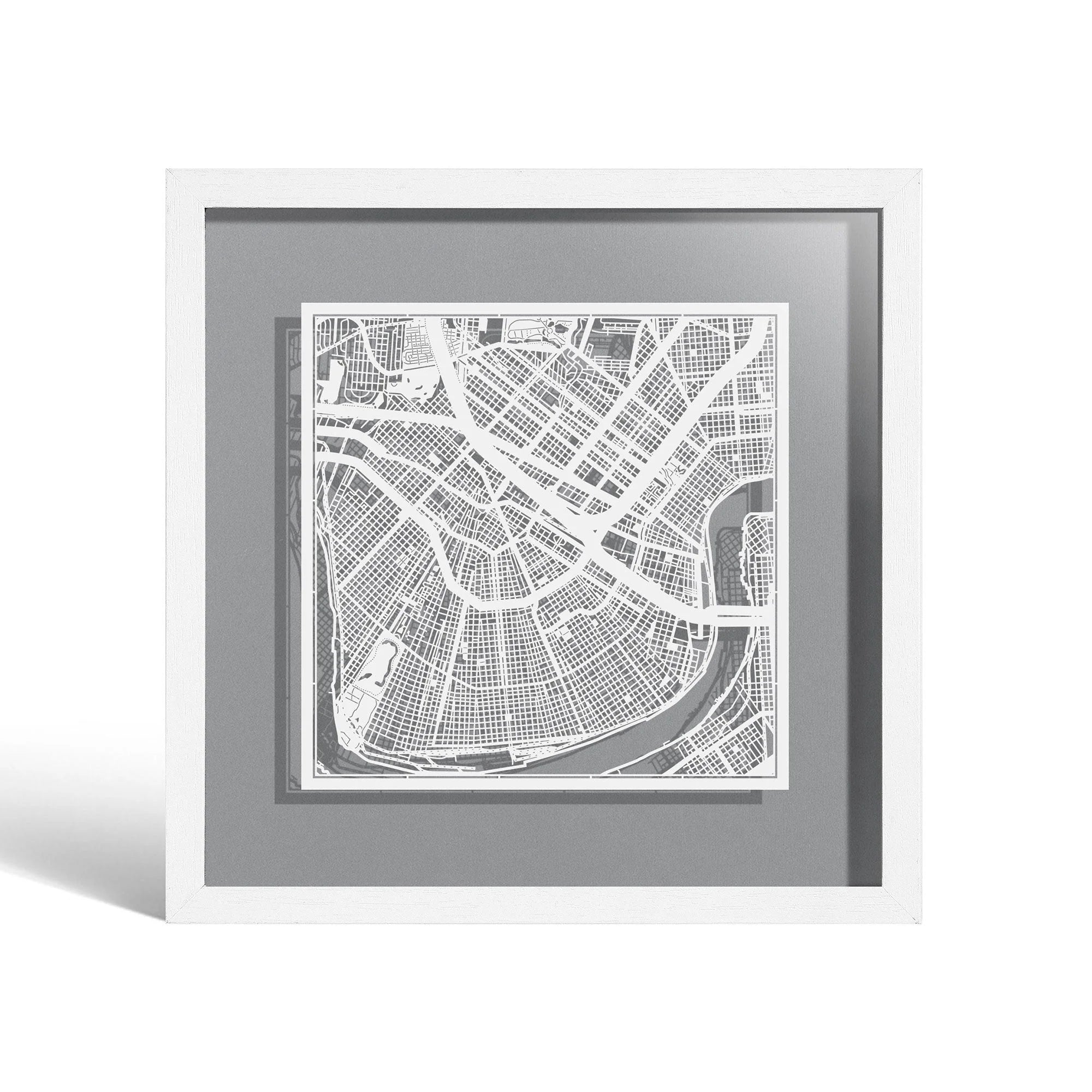 o3designstudio New Orleans Paper cut map framed 9 inch White map White frame map art 22MF2022WW