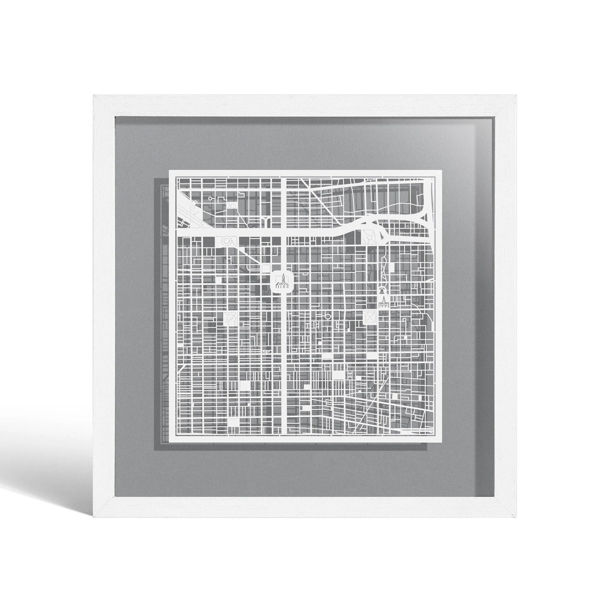 o3designstudio Philadelphia Paper cut map framed 9 inch White map White frame map art 22MF2019WW