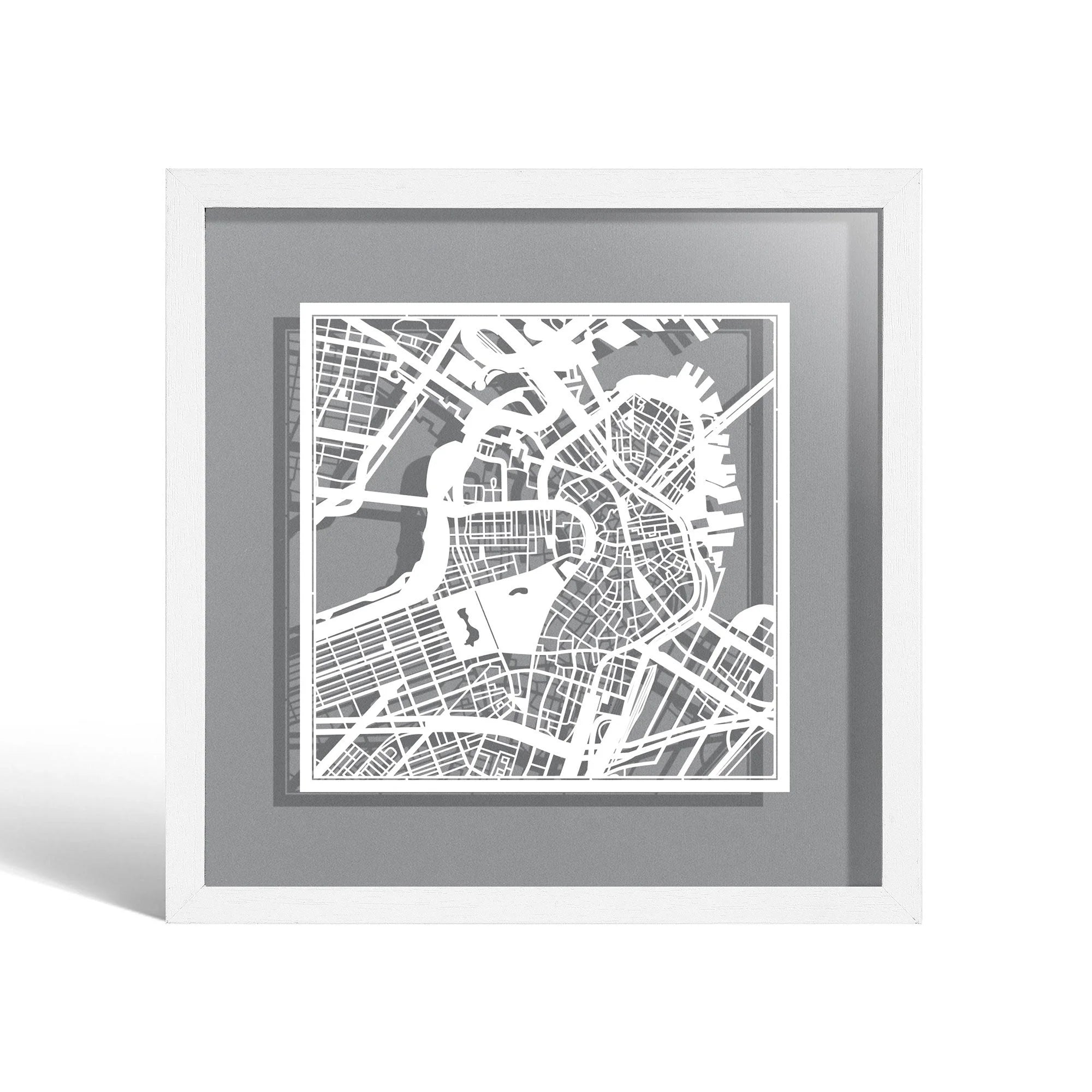 o3designstudio Boston Paper cut map framed 9 inch White map White frame map art 22MF2004WW