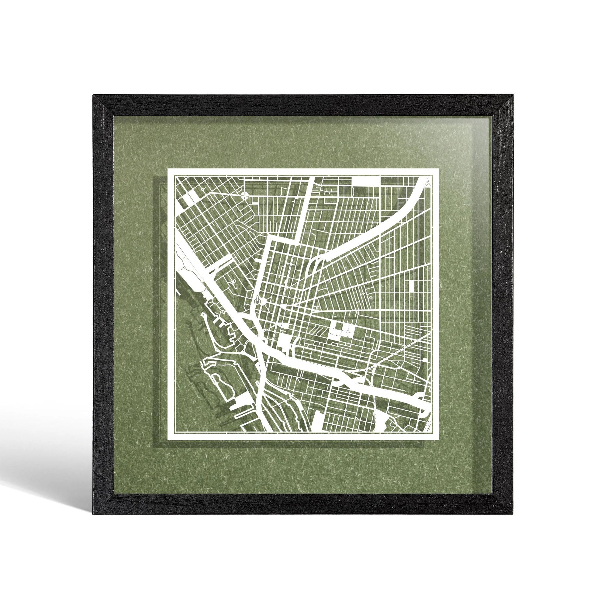 o3designstudio Buffalo, NY Paper cut map framed 9 inch White map Black frame map art 22MF2038BW
