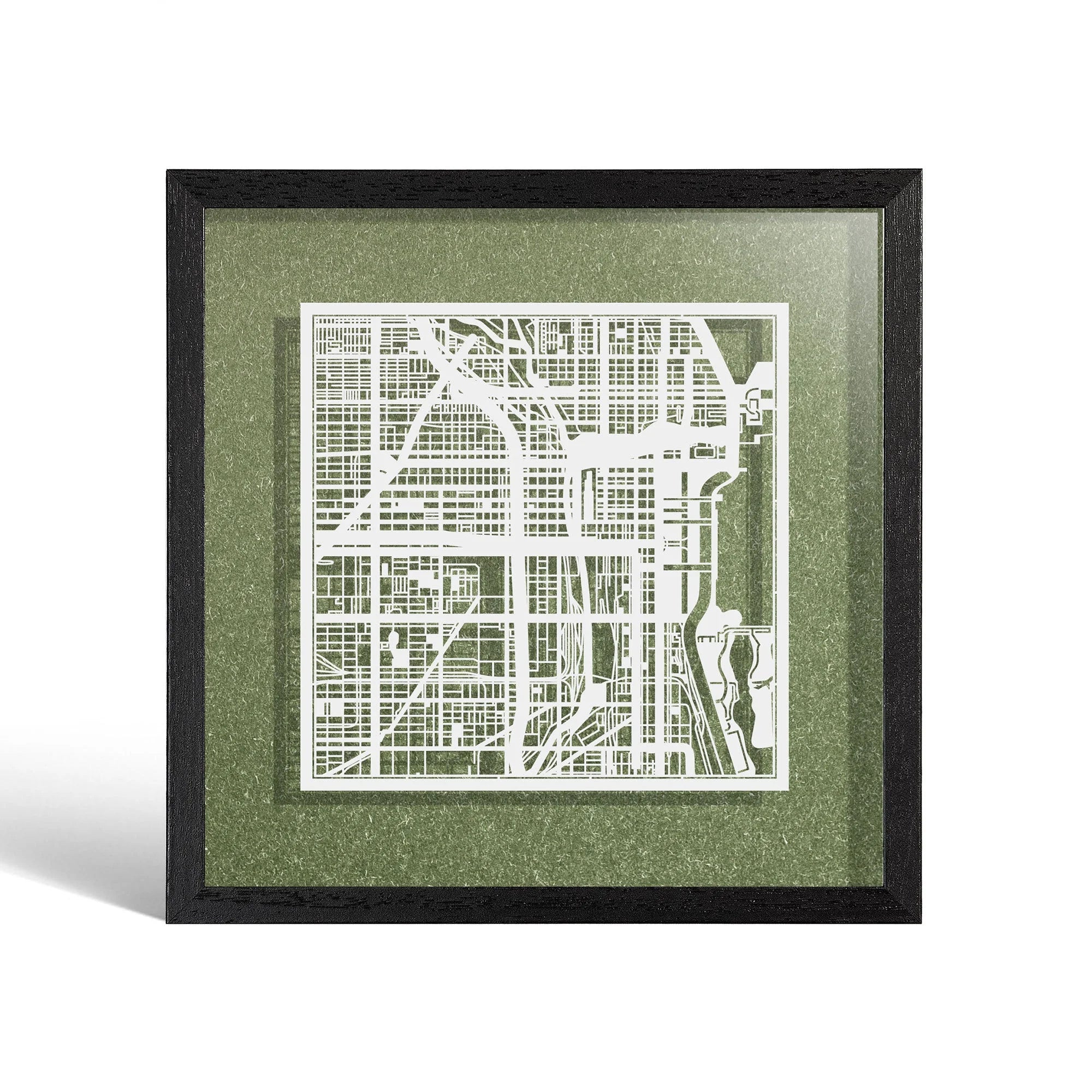 o3designstudio Chicago Paper cut map framed 9 inch White map Black frame map art 22MF2003BW
