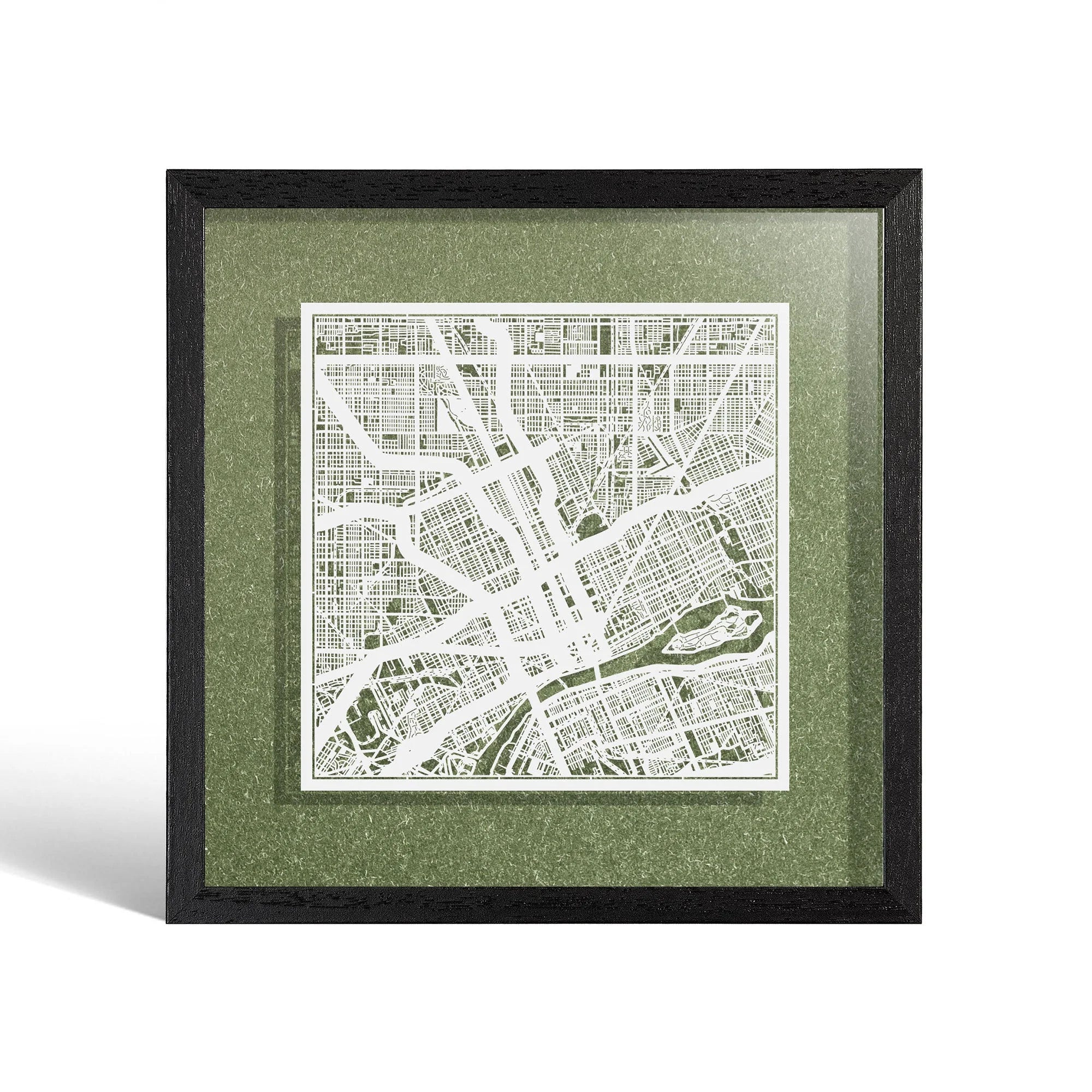 o3designstudio Detroit Paper cut map framed 9 inch White map Black frame map art 22MF2023BW