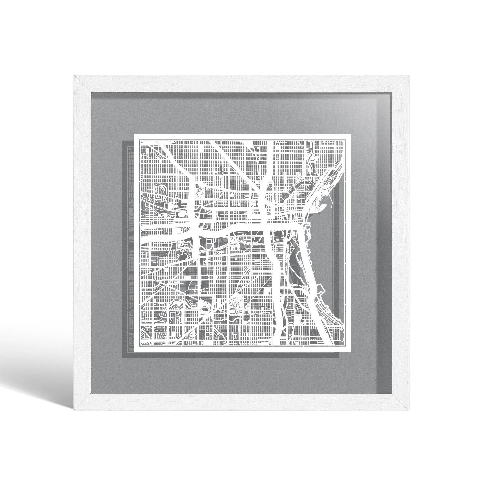 o3designstudio Milwaukee Paper cut map framed 9 inch White map White frame map art 22MF2010WW