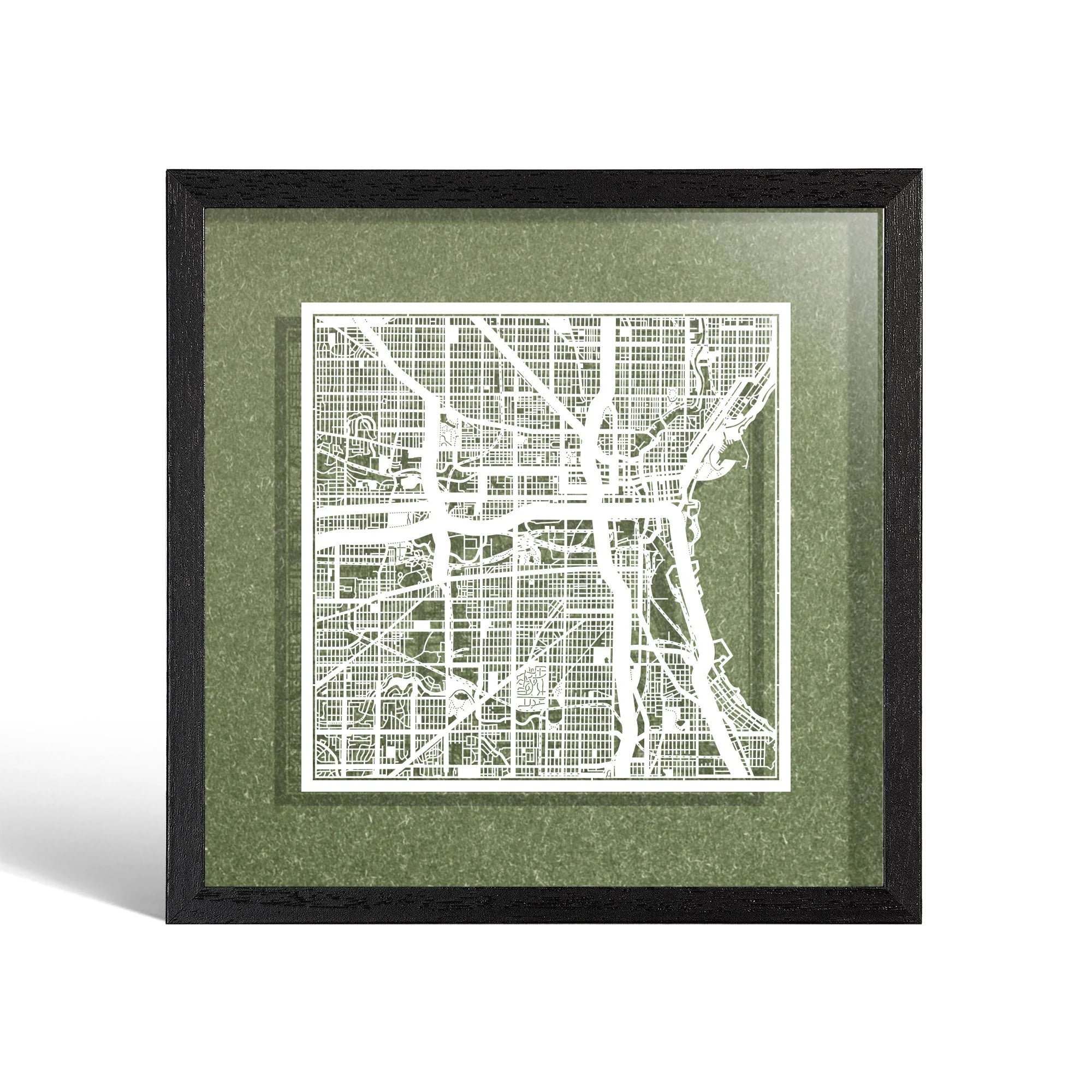 o3designstudio Milwaukee Paper cut map framed 9 inch White map Black frame map art 22MF2010BW
