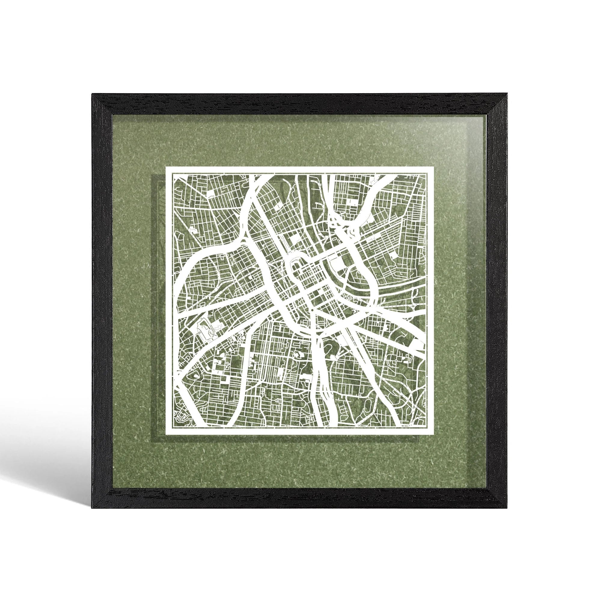 o3designstudio Nashville, TN Paper cut map framed 9 inch White map Black frame map art 22MF2039BW