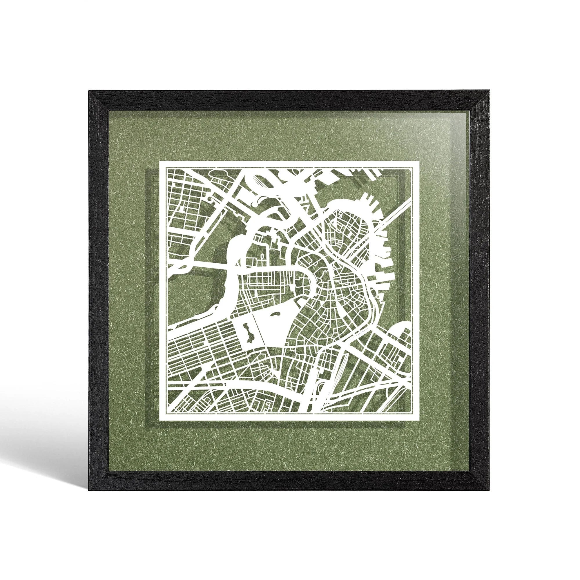 o3designstudio Boston Paper cut map framed 9 inch White map Black frame map art 22MF2004BW