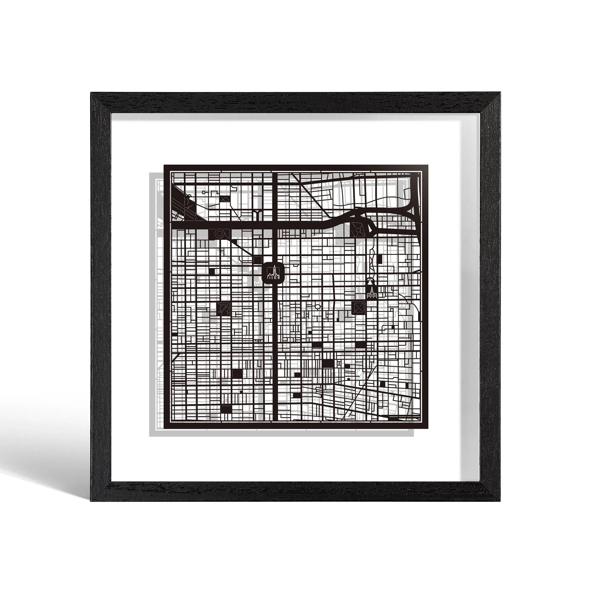 o3designstudio Philadelphia Paper cut map framed 9 inch Black map Black frame map art 22MF2019BB