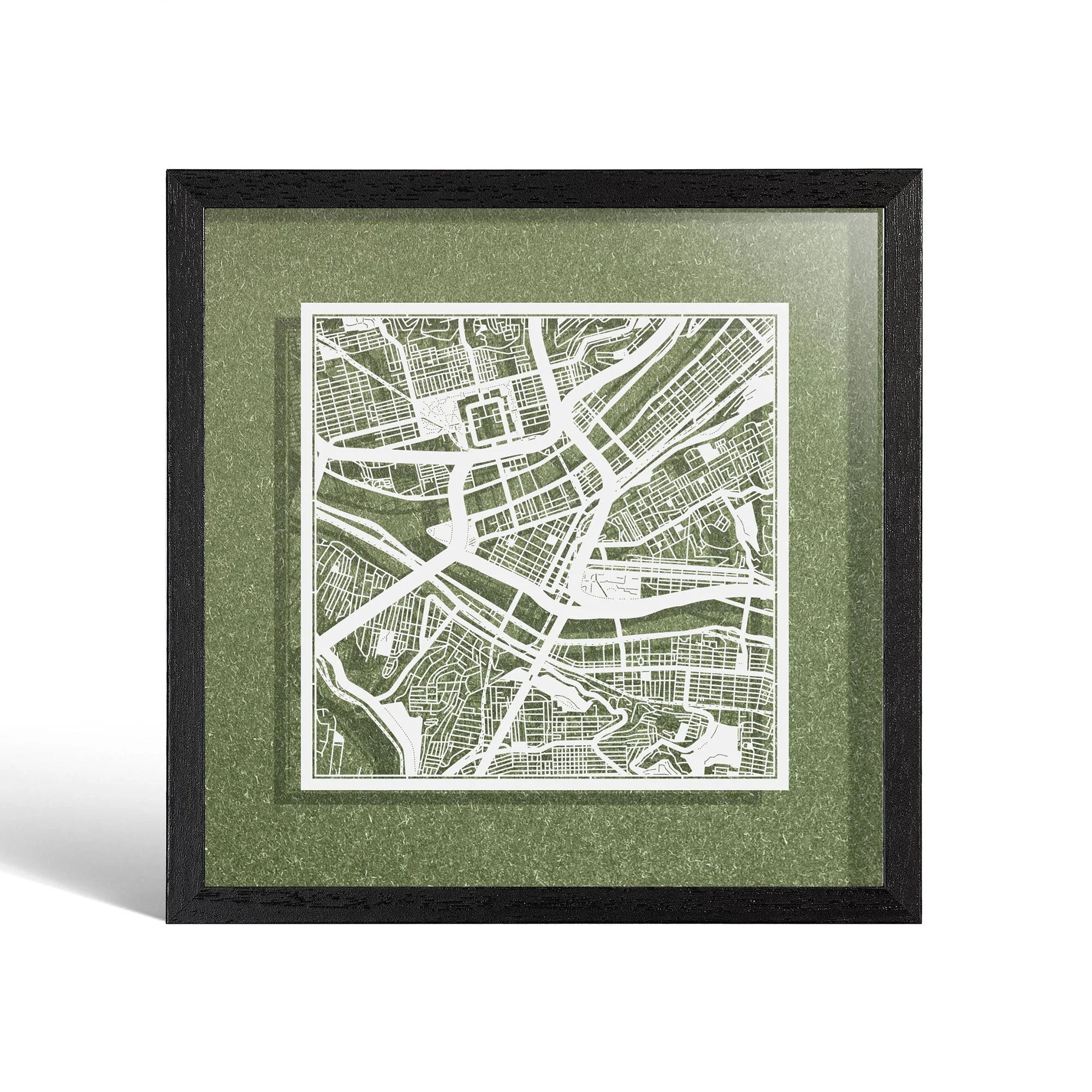 o3designstudio Pittsburgh Paper cut map framed 9 inch White map Black frame map art 22MF2028BW