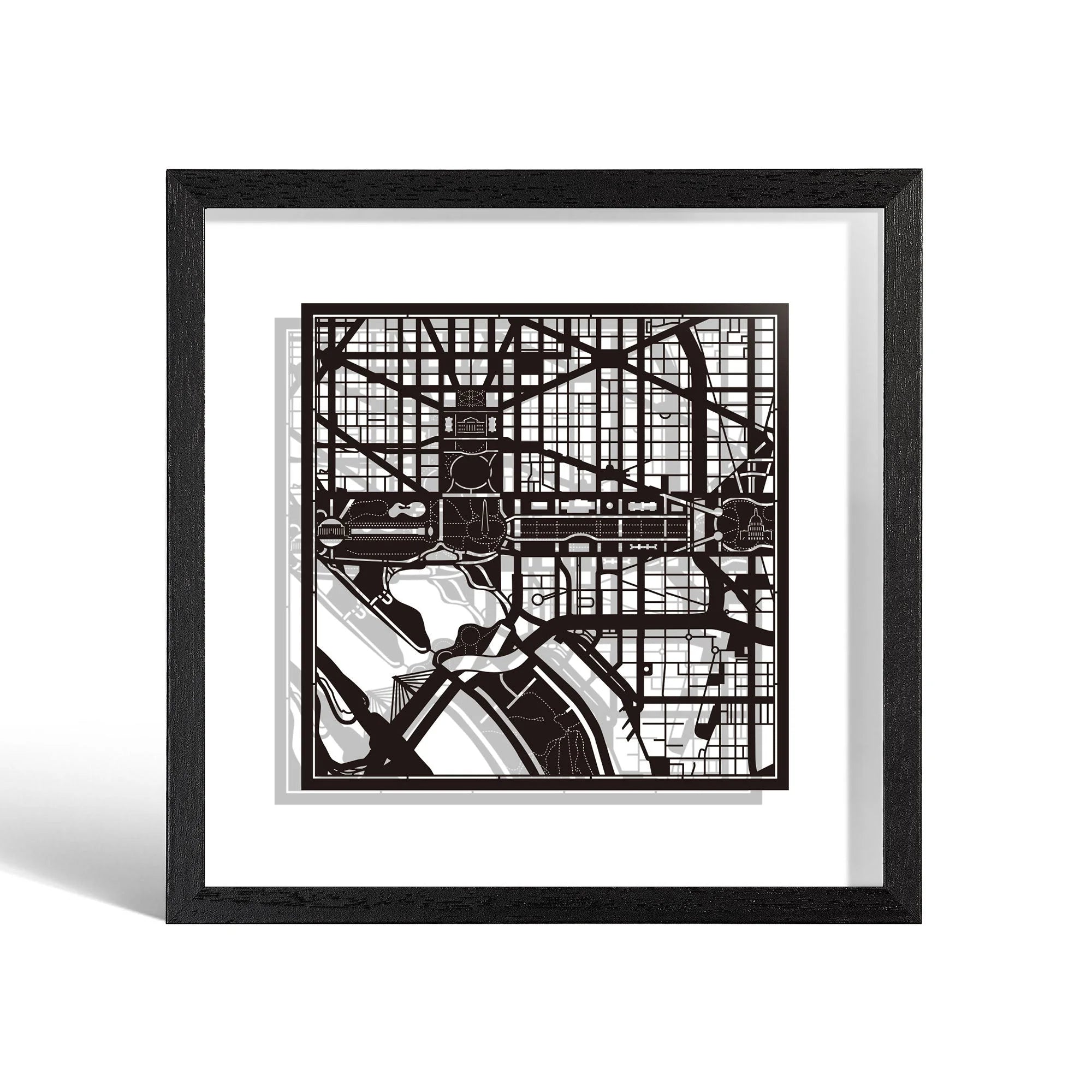 o3designstudio Washington D.C. Paper cut map framed 9 inch Black map Black frame map art 22MF2009BB