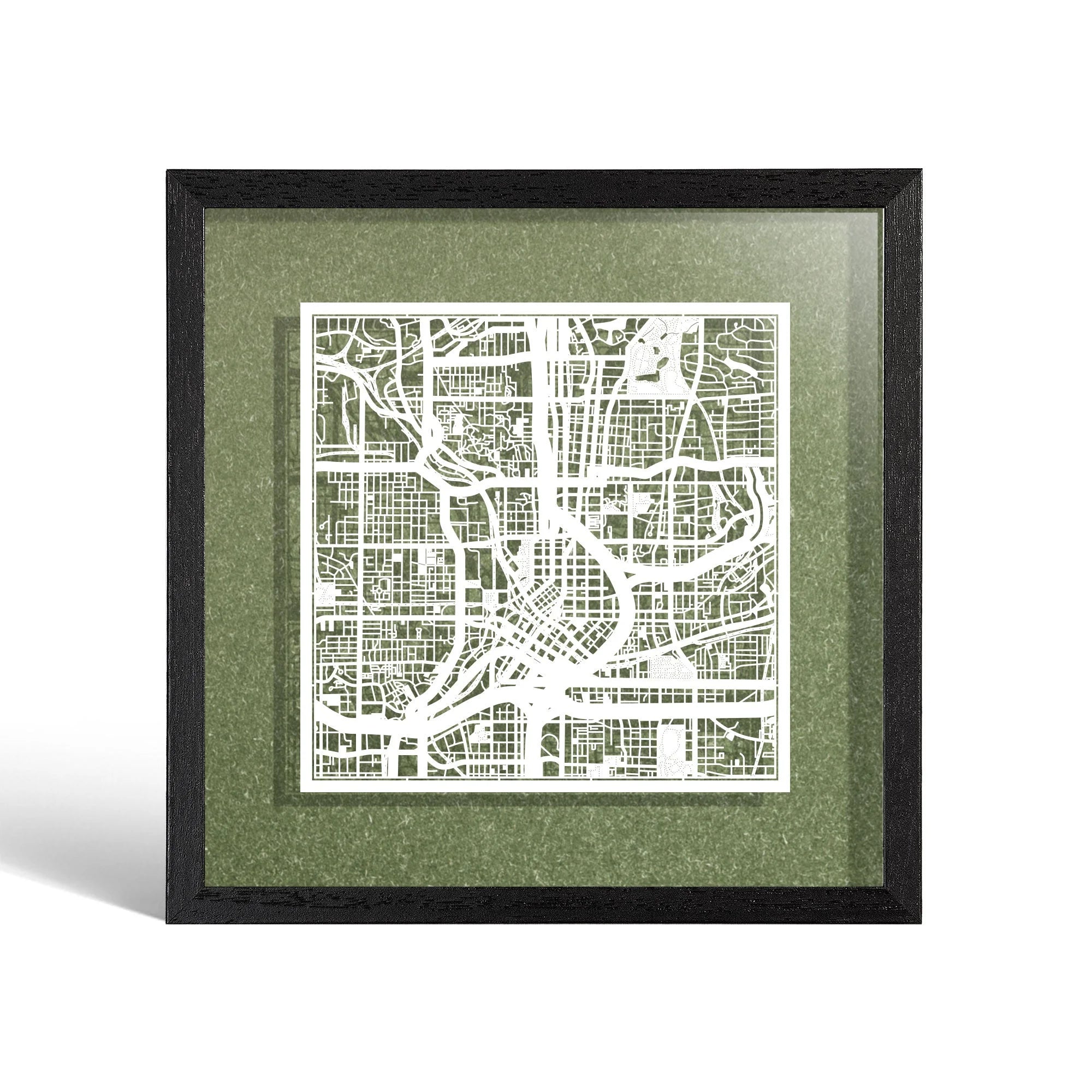 o3designstudio Atlanta Paper cut map framed 9 inch White map Black frame map art 22MF2021BW