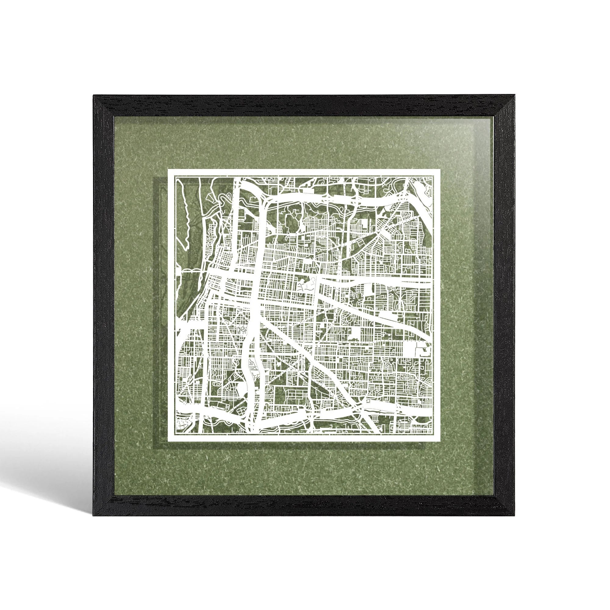 o3designstudio Memphis, TN Paper cut map framed 9 inch White map Black frame map art 22MF2042BW