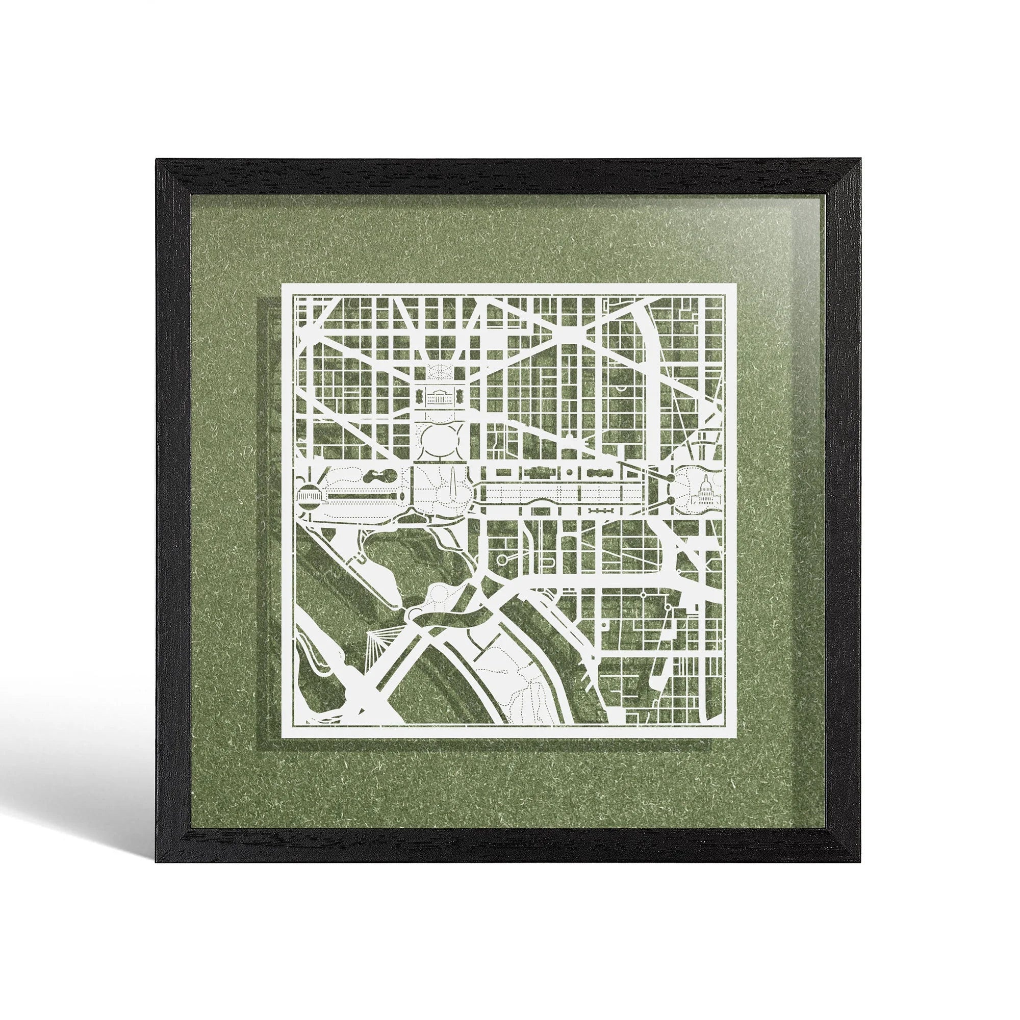 o3designstudio Washington D.C. Paper cut map framed 9 inch White map Black frame map art 22MF2009BW