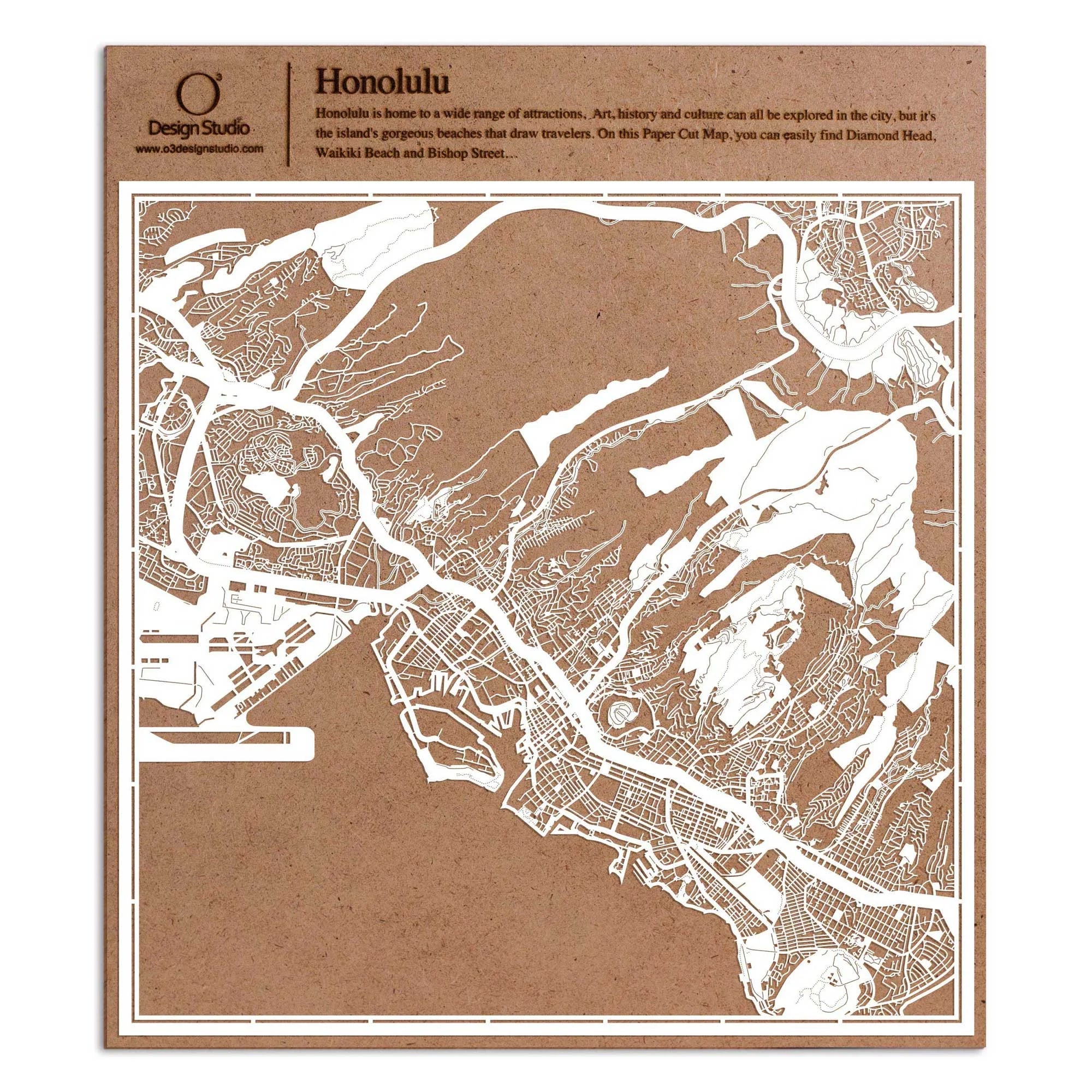 o3designstudio paper cut map Honolulu White map art MU2011W