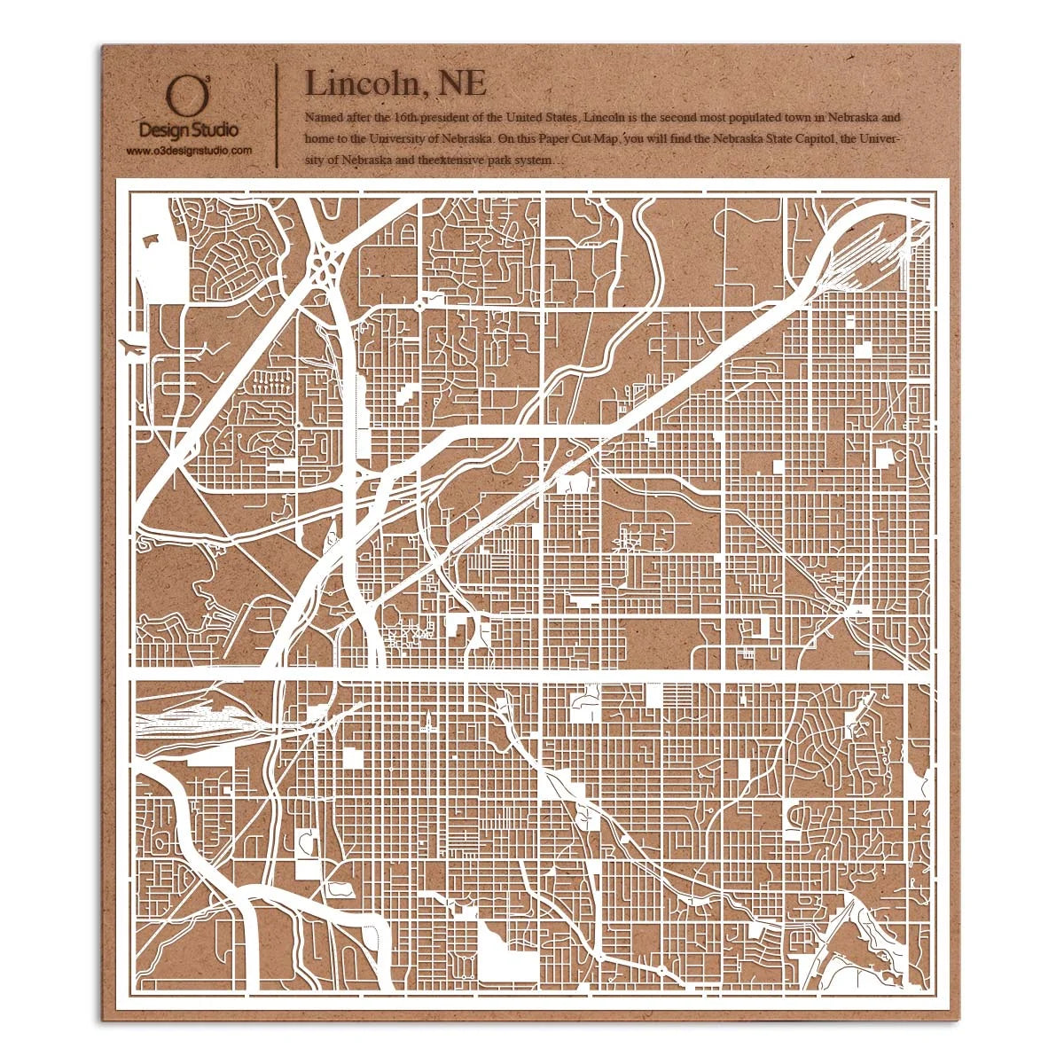 o3designstudio paper cut map Lincoln NE White map art MU2034W