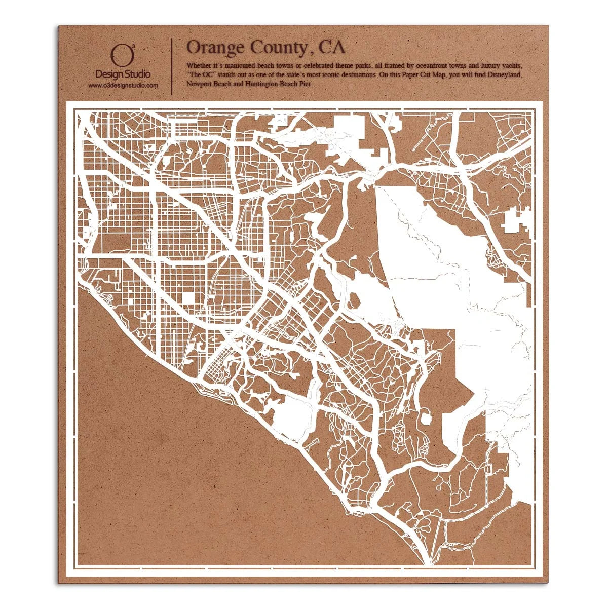 o3designstudio paper cut map Orange County CA White map art MU2043W