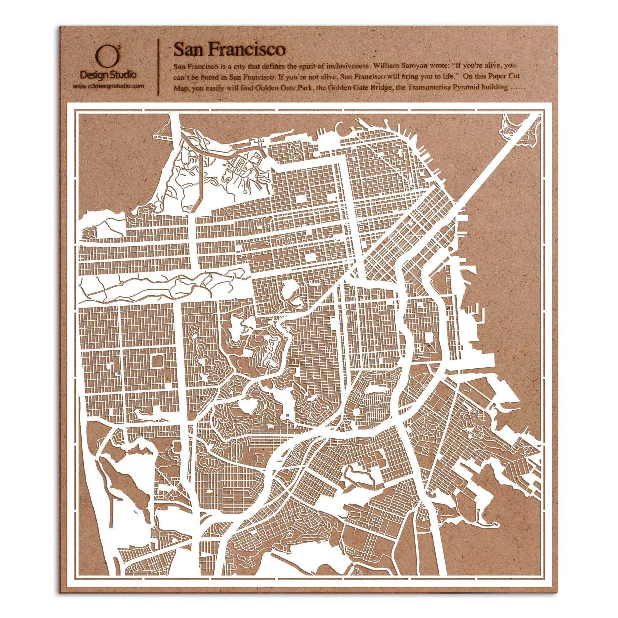 o3designstudio paper cut map San Francisco White map art MU2006W