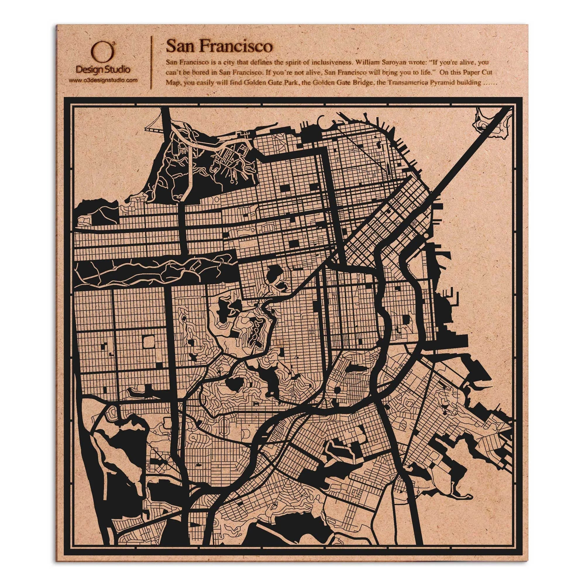 o3designstudio paper cut map San Francisco Black map art MU2006B