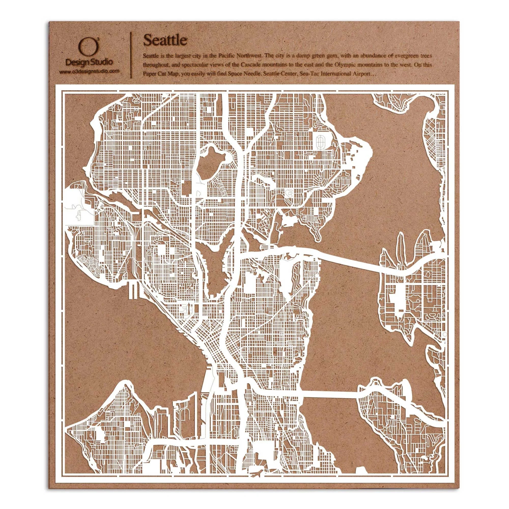 o3designstudio paper cut map Seattle White map art MU2007W