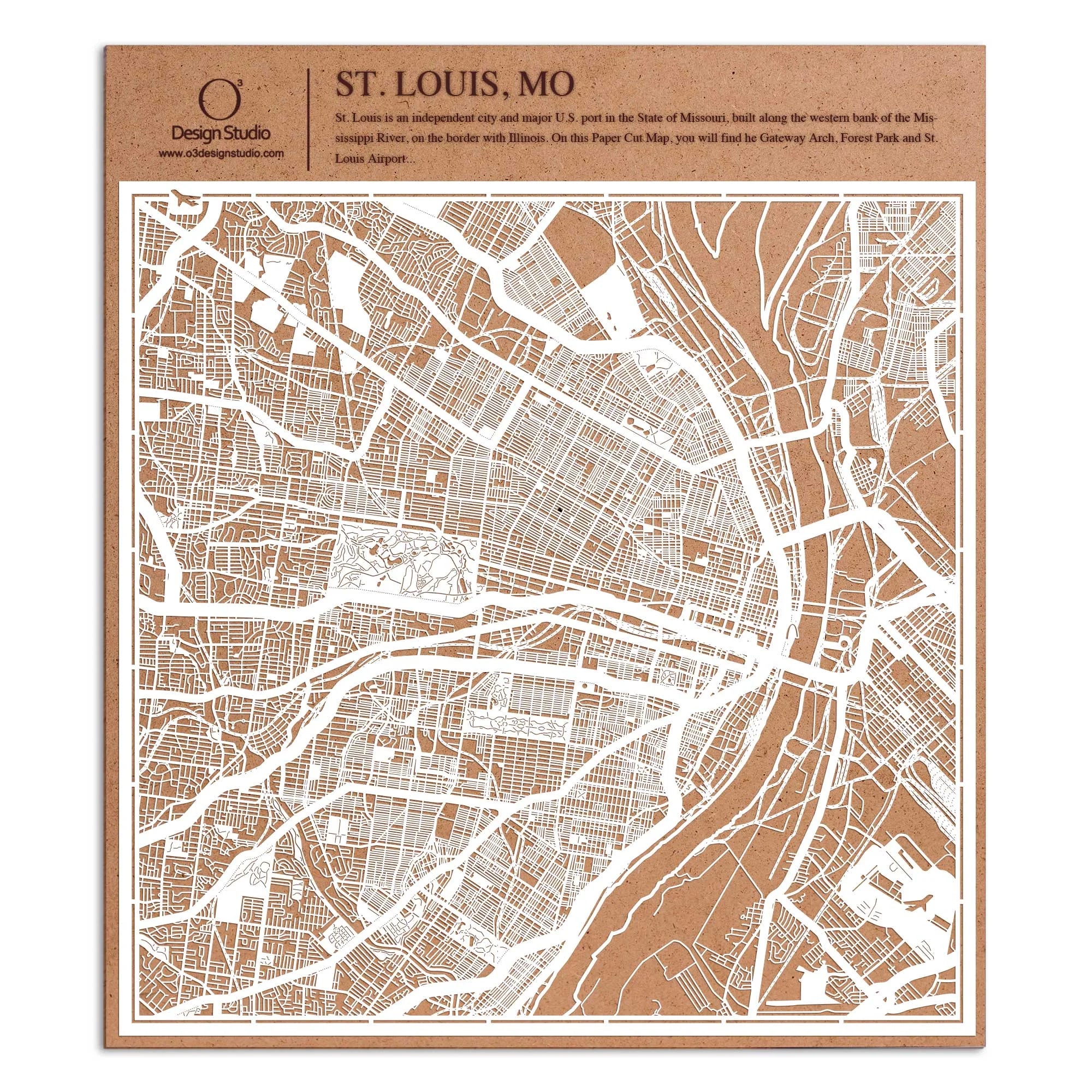 o3designstudio paper cut map St. Louis MO White map art MU2032W