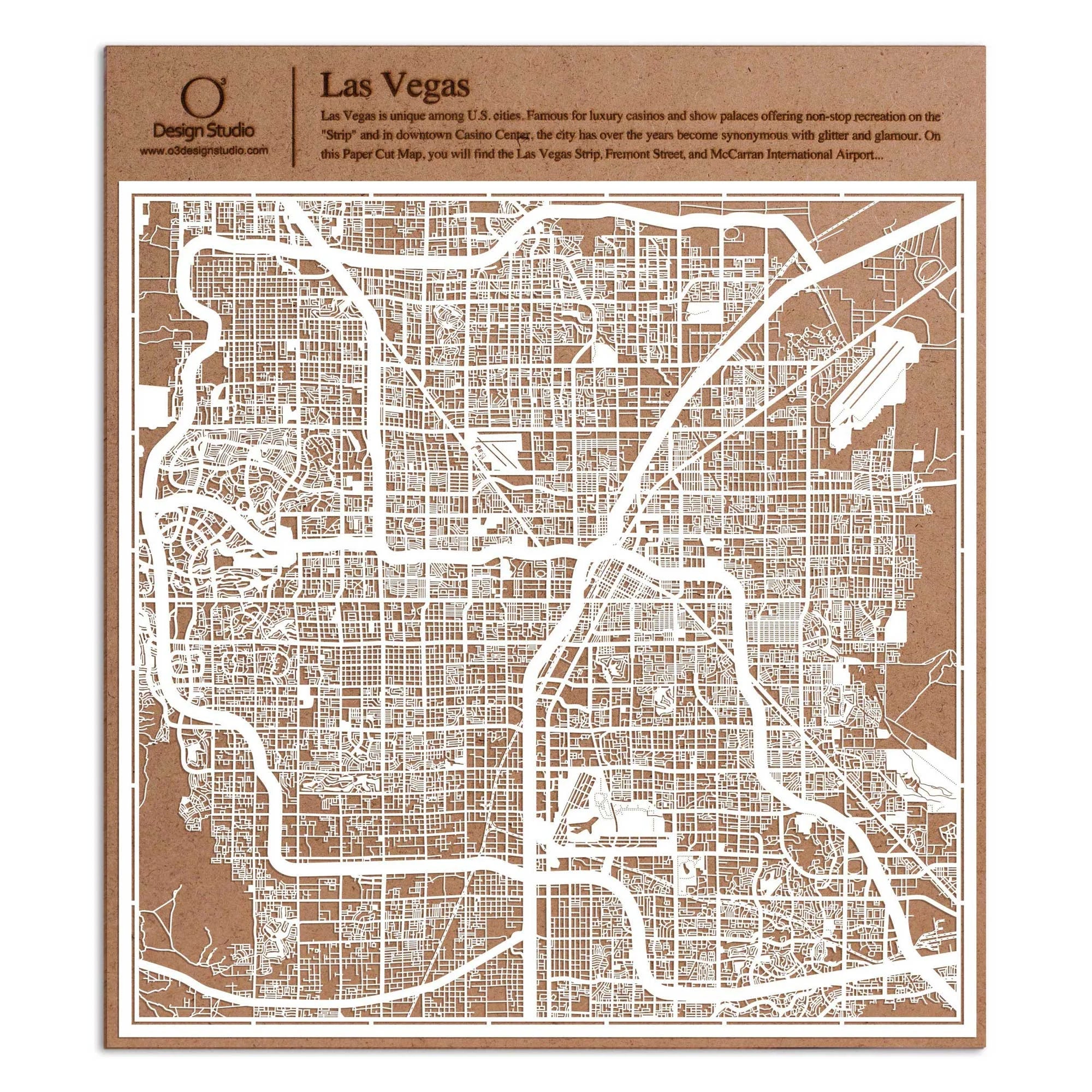 o3designstudio paper cut map Las Vegas White map art MU2012W