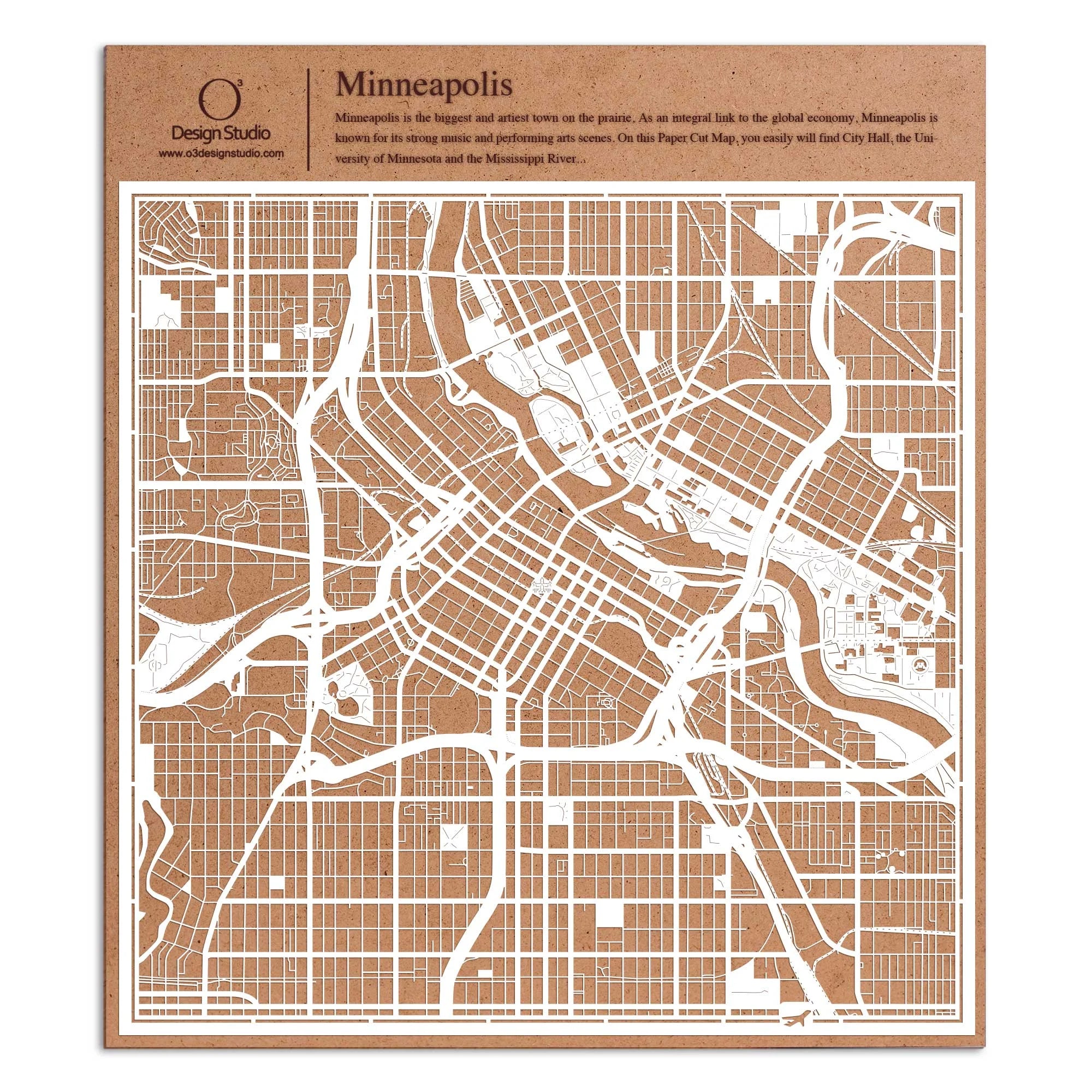 o3designstudio paper cut map Minneapolis White map art MU2035W