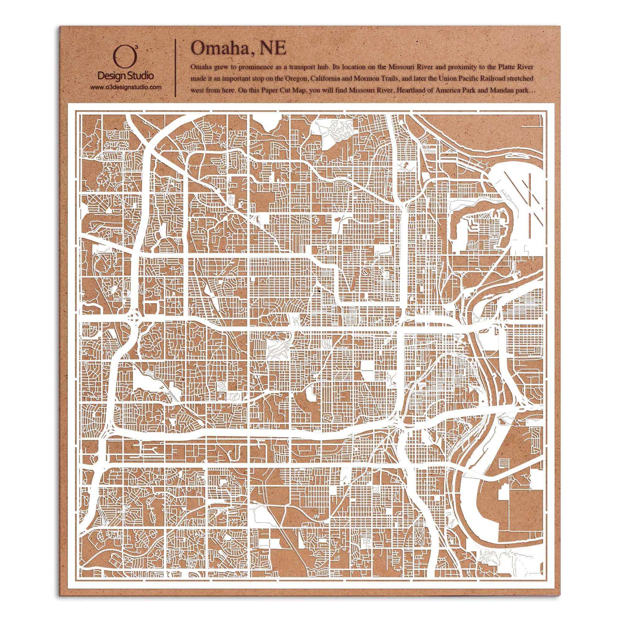 o3designstudio paper cut map Omaha NE Black map art MU2033B