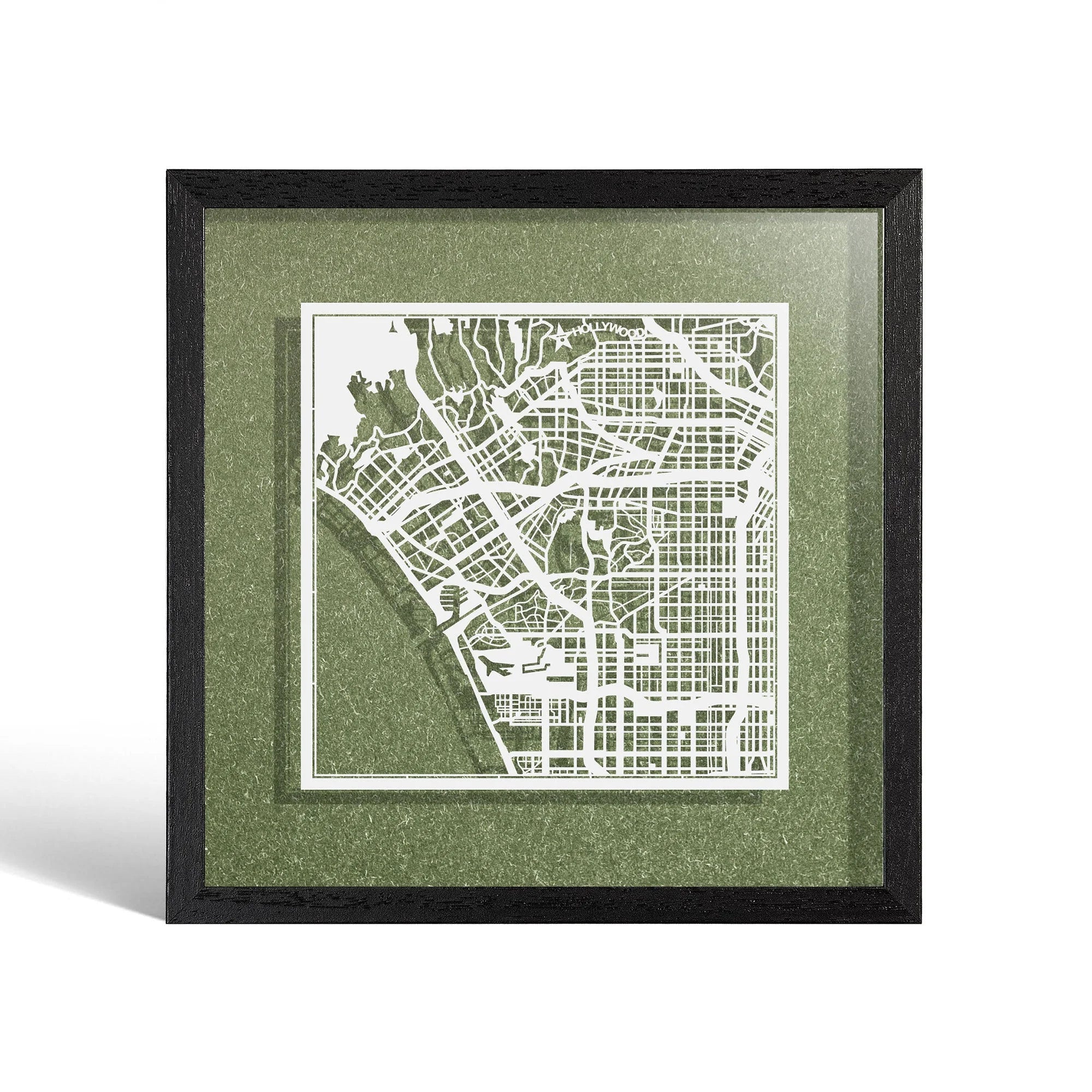 o3designstudio Los Angeles Paper cut map framed 9 inch White map Black frame map art 22MF2008BW