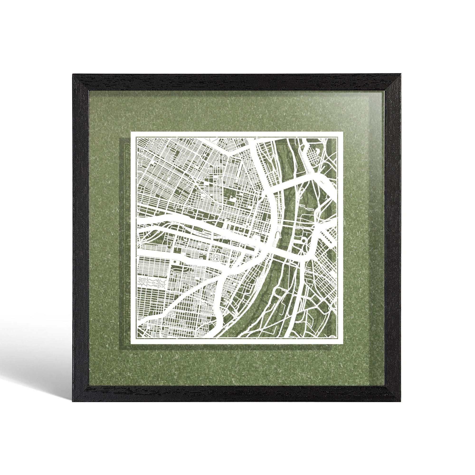 o3designstudio St. Louis, MO Paper cut map framed 9 inch White map Black frame map art 22MF2032BW