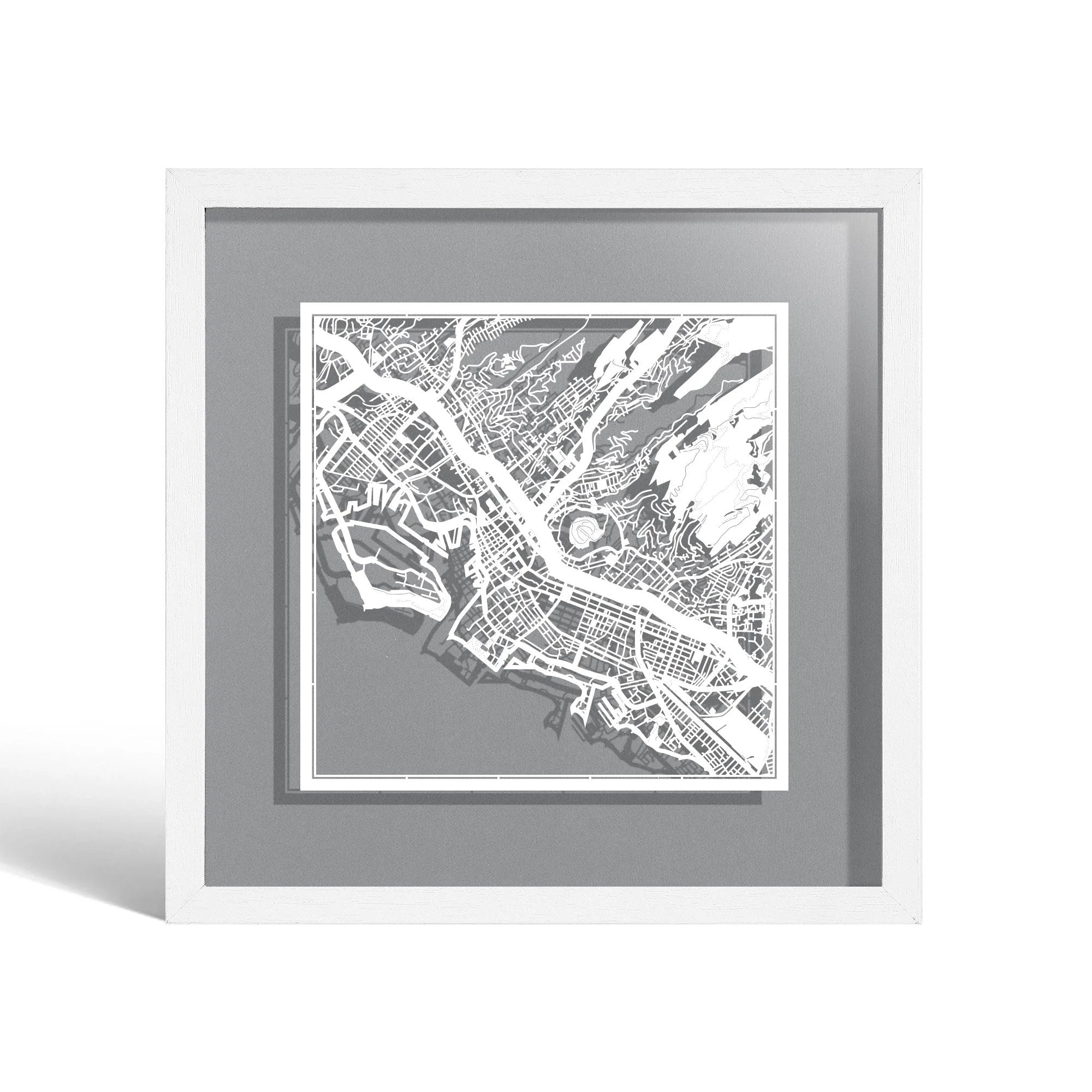 o3designstudio Honolulu Paper cut map framed 9 inch White map White frame map art 22MF2011WW