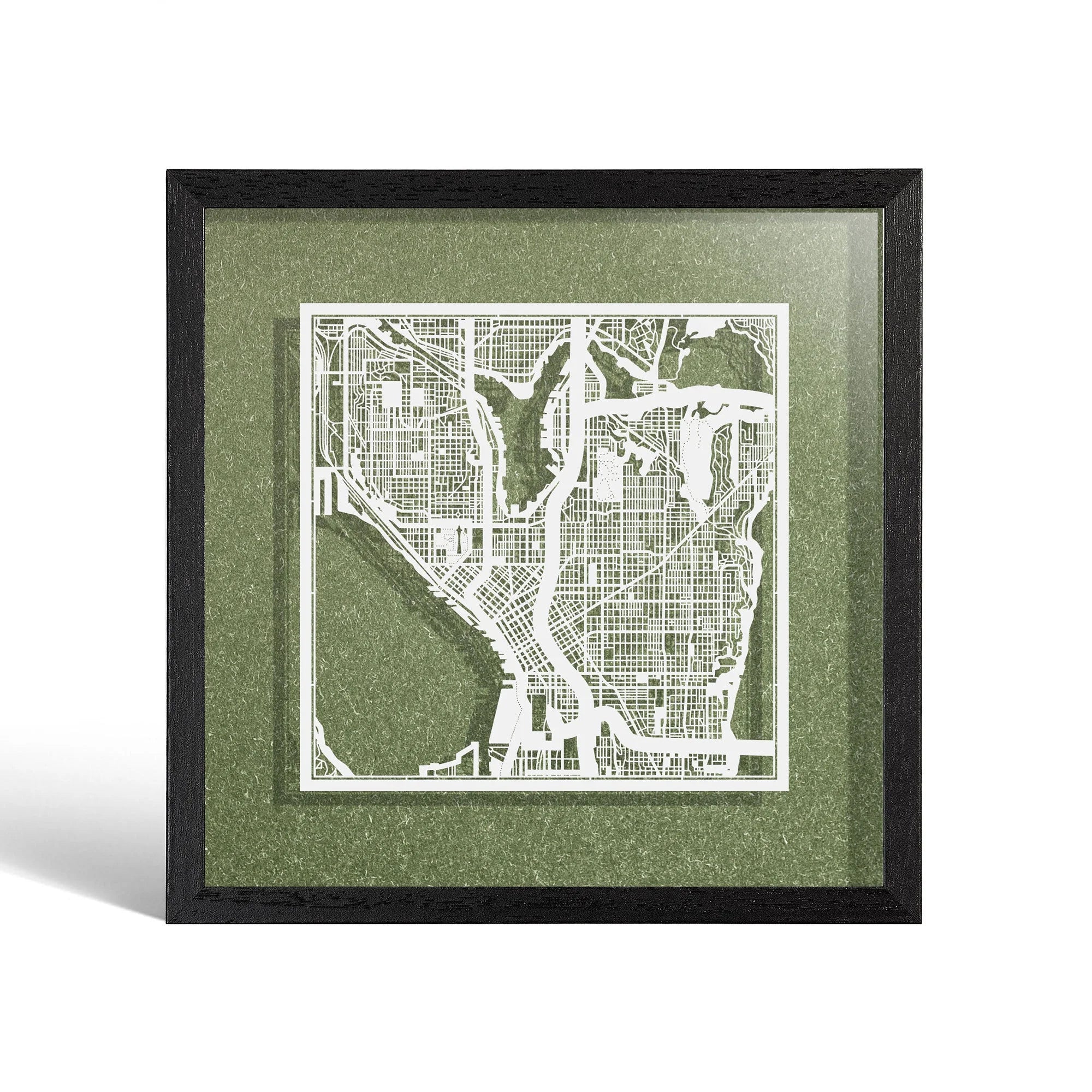 o3designstudio Seattle Paper cut map framed 9 inch White map Black frame map art 22MF2007BW