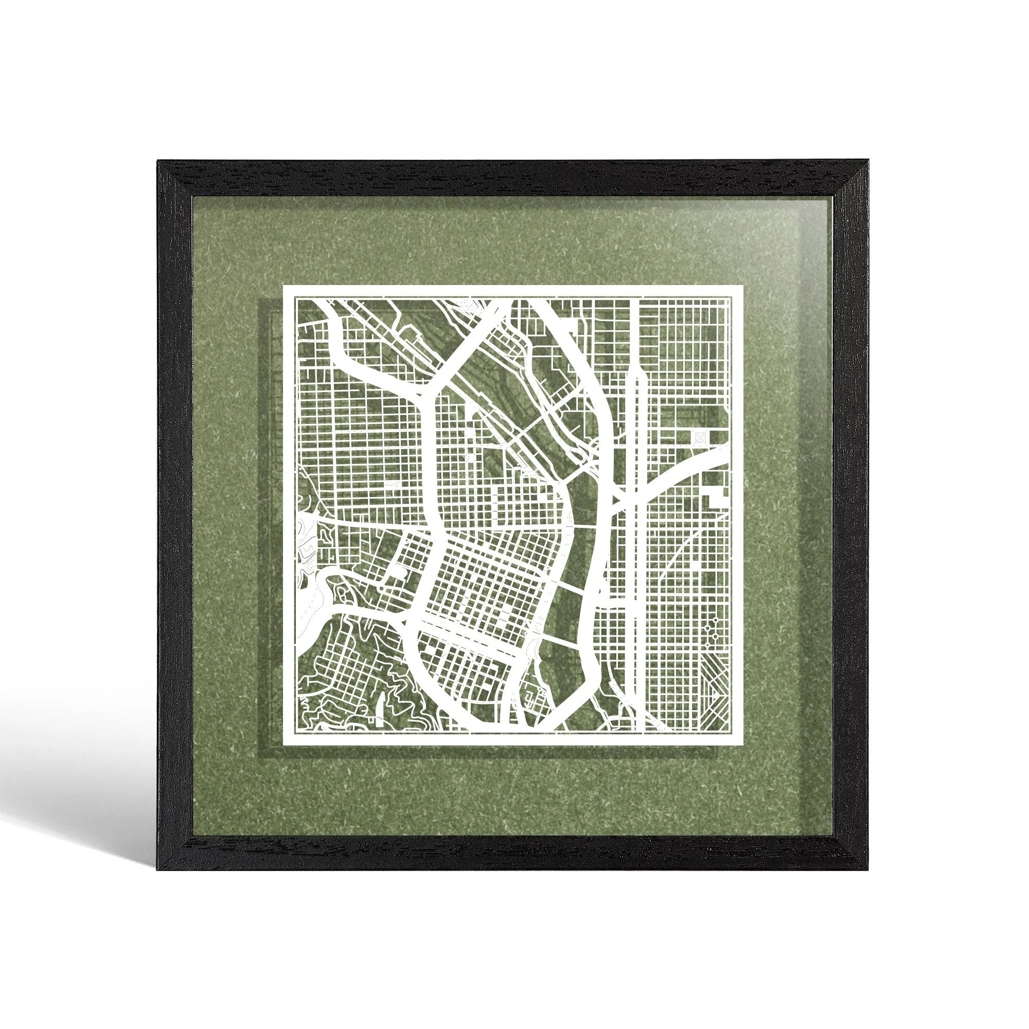 o3designstudio Portland Paper cut map framed 9 inch White map Black frame map art 22MF2024BW