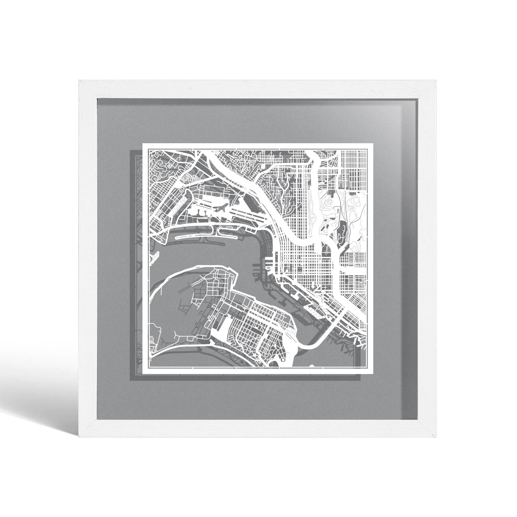 o3designstudio San Diego,CA Paper cut map framed 9 inch White map White frame map art 22MF2014WW