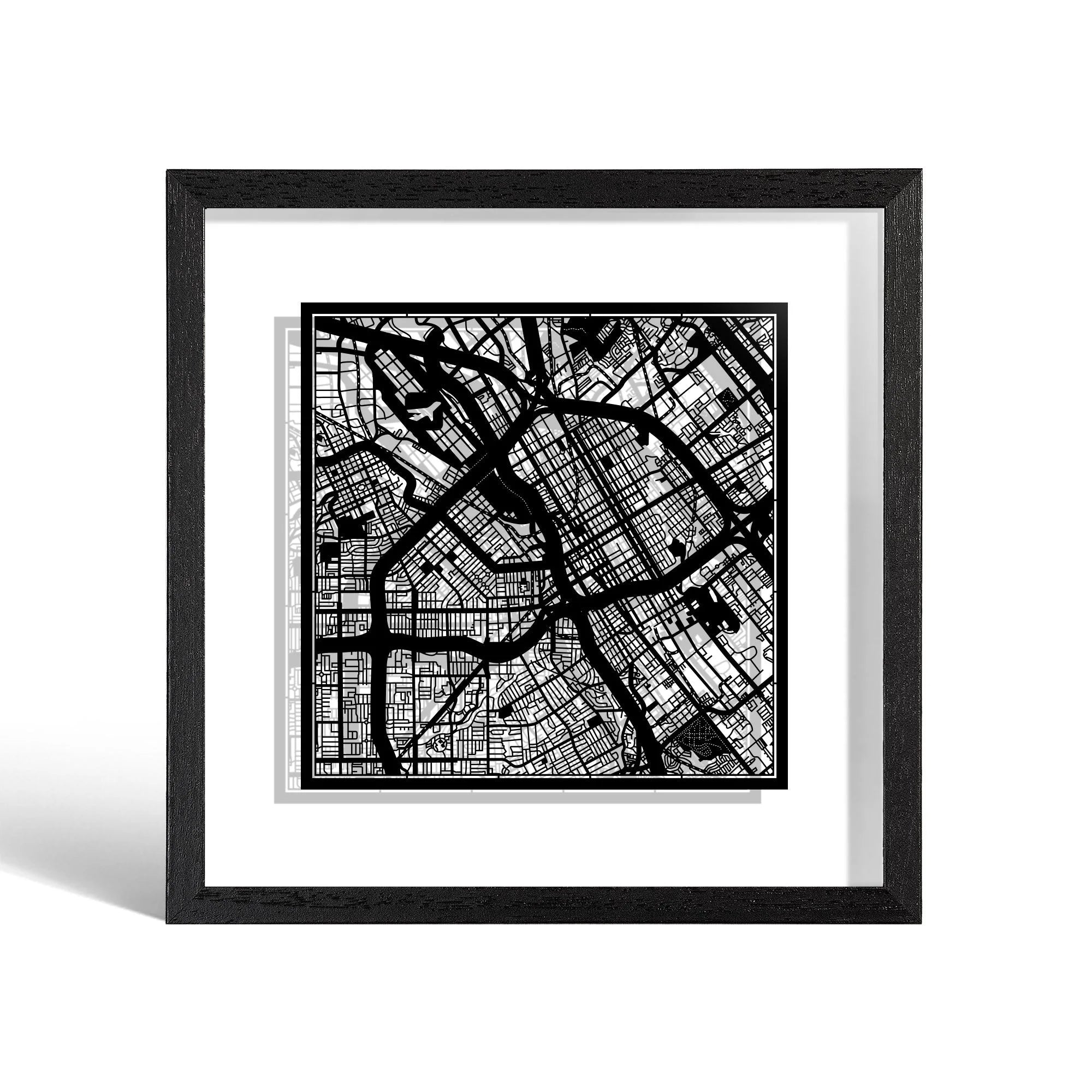 o3designstudio San Jose, CA Paper cut map framed 9 inch Black map Black frame map art 22MF2017BB