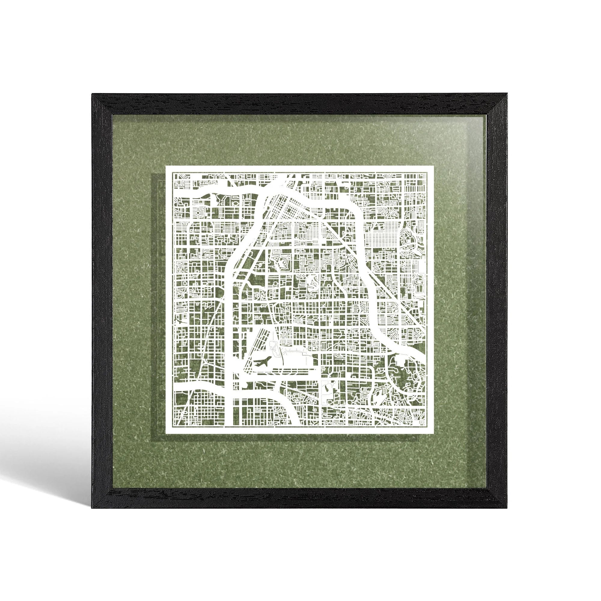 o3designstudio Las Vegas Paper cut map framed 9 inch White map Black frame map art 22MF2012BW