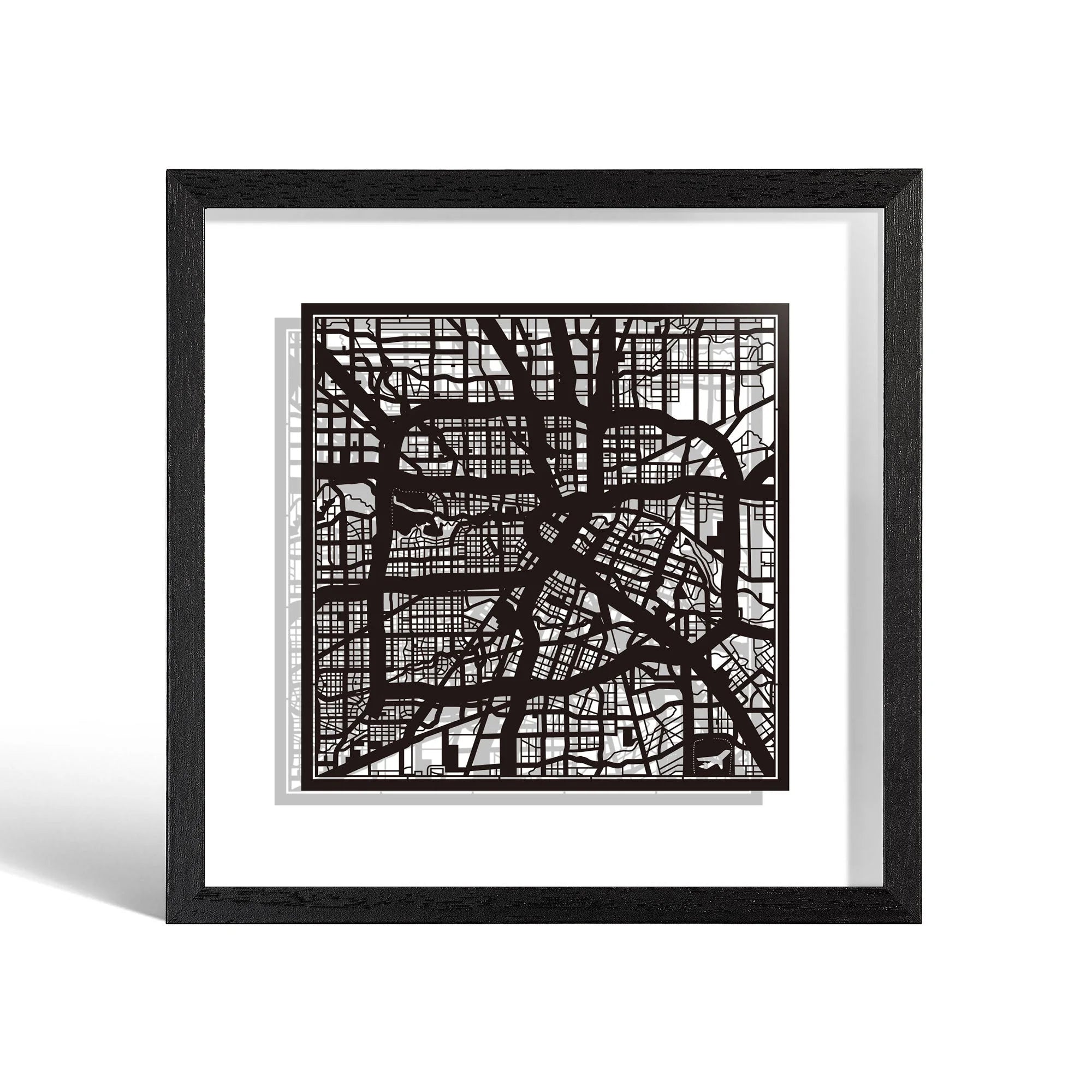 o3designstudio Houston Paper cut map framed 9 inch Black map Black frame map art 22MF2005BB