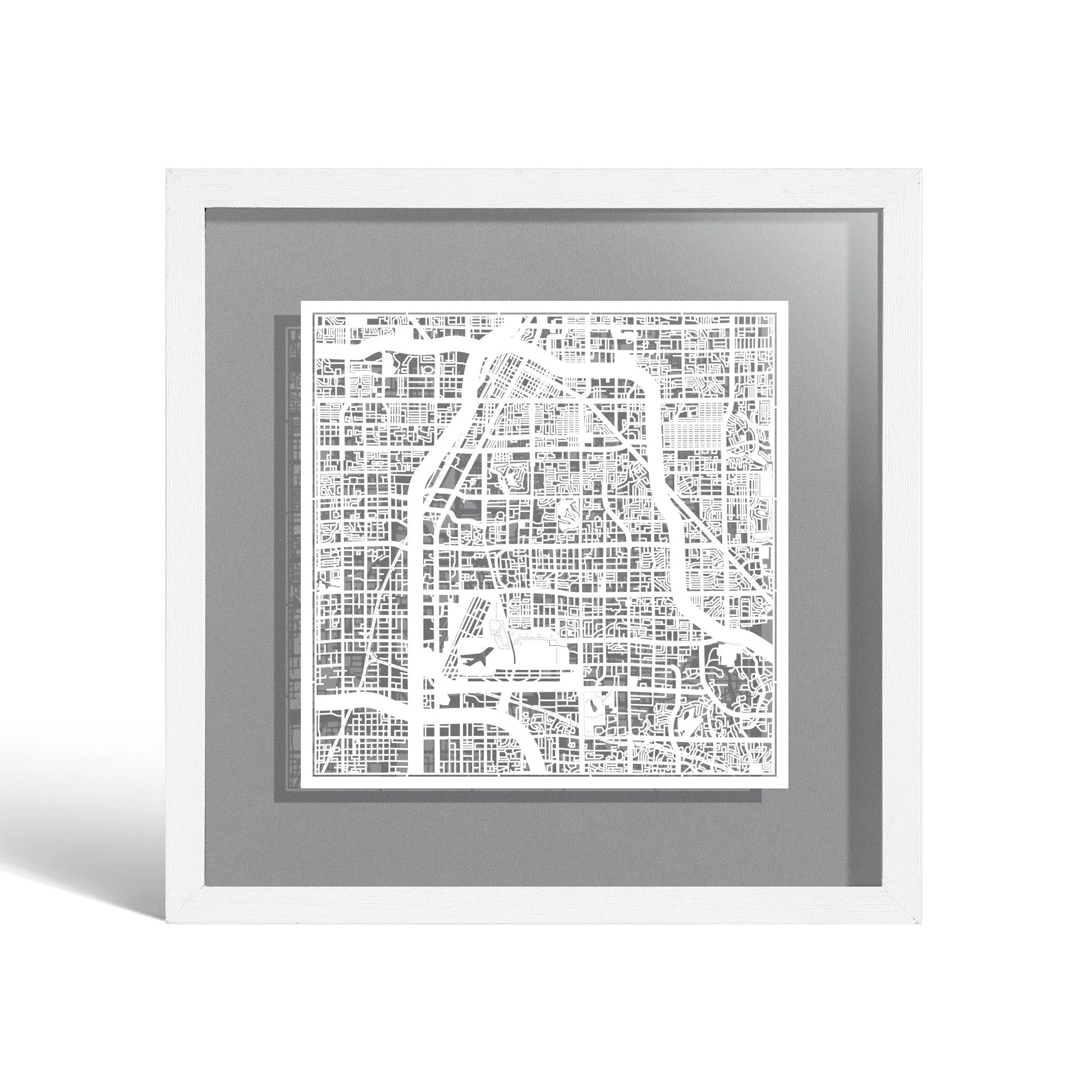 o3designstudio Las Vegas Paper cut map framed 9 inch White map White frame map art 22MF2012WW