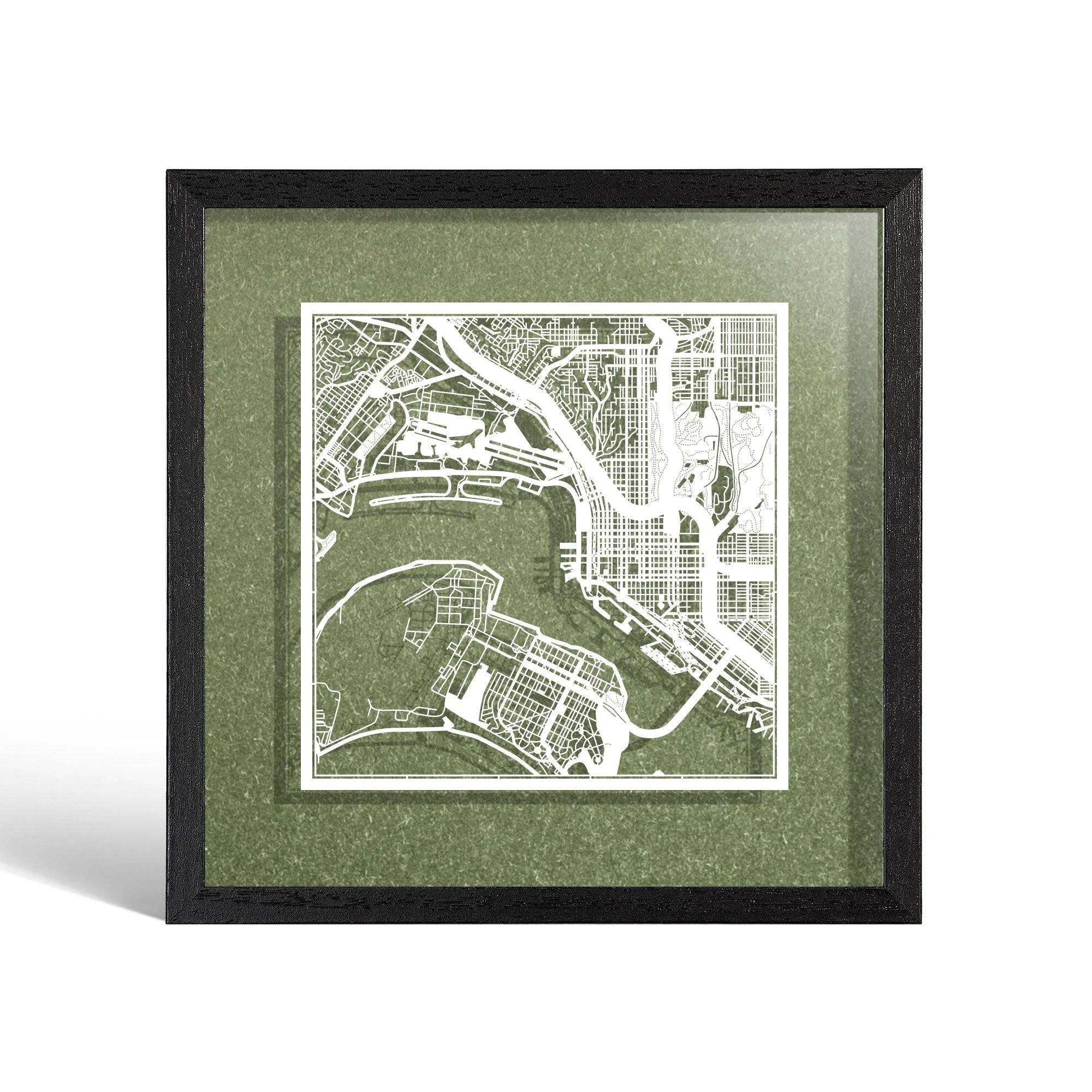 o3designstudio San Diego,CA Paper cut map framed 9 inch White map Black frame map art 22MF2014BW